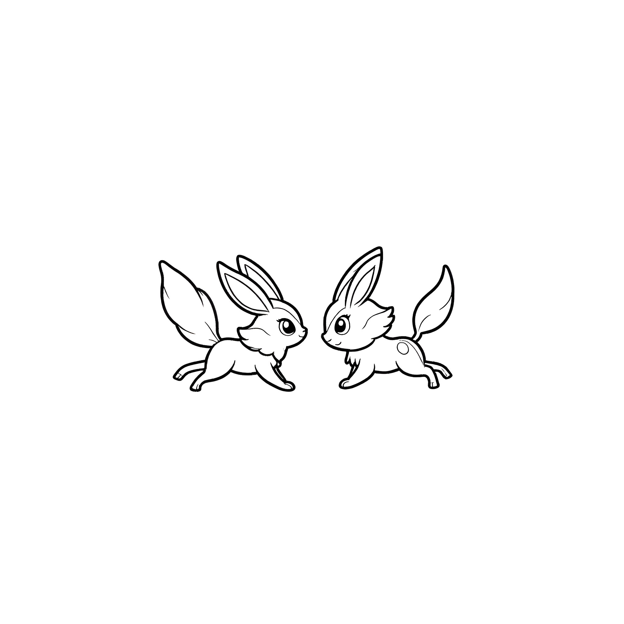 Umbreon and Espeon playing together Coloring Page (free black-and-white line drawing printable PDF for all, from beginners to advanced learners, including children, teens, adults, and seniors)