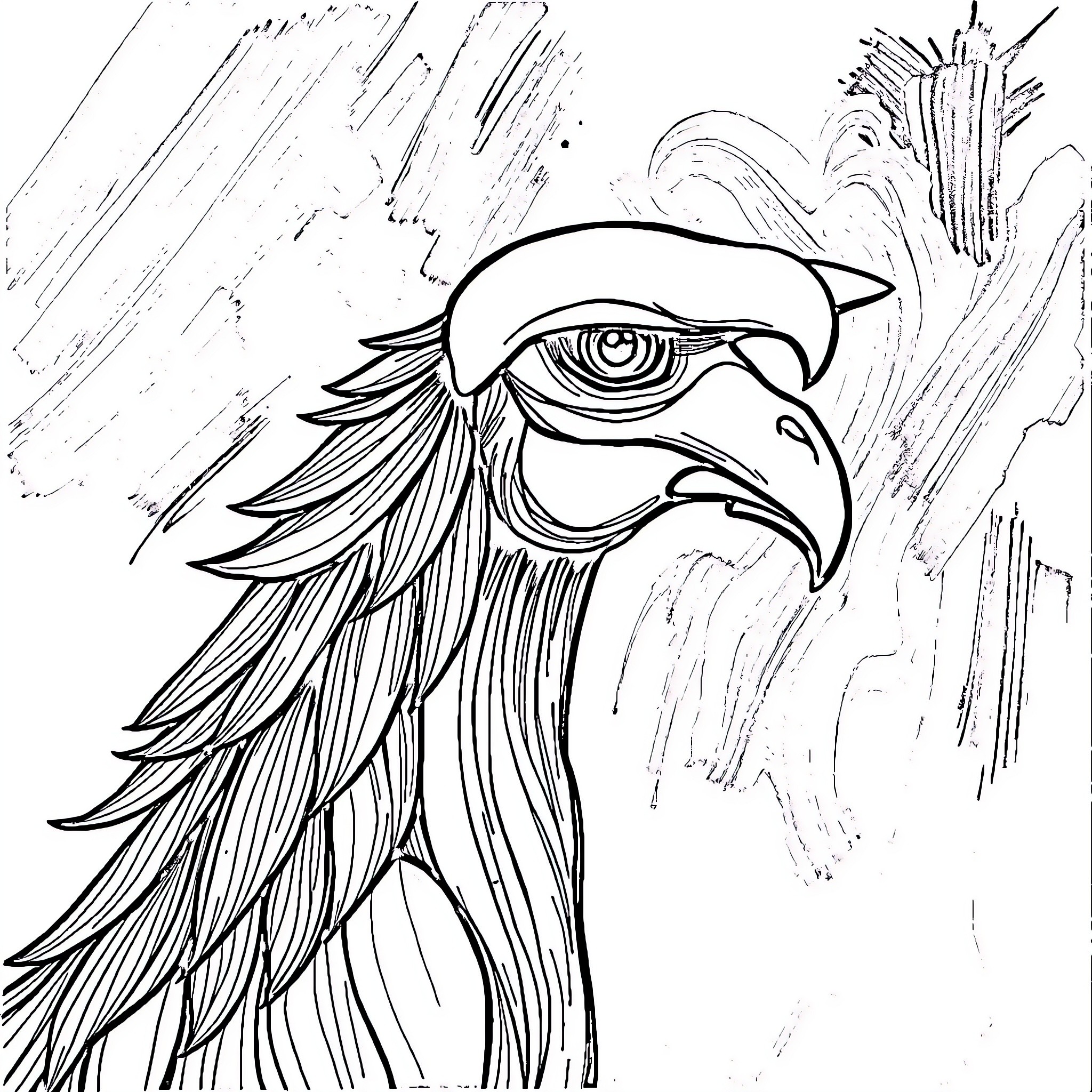Painting of a detailed eagle head Coloring Page (free black-and-white line drawing printable PDF for all, from beginners to advanced learners, including children, teens, adults, and seniors)