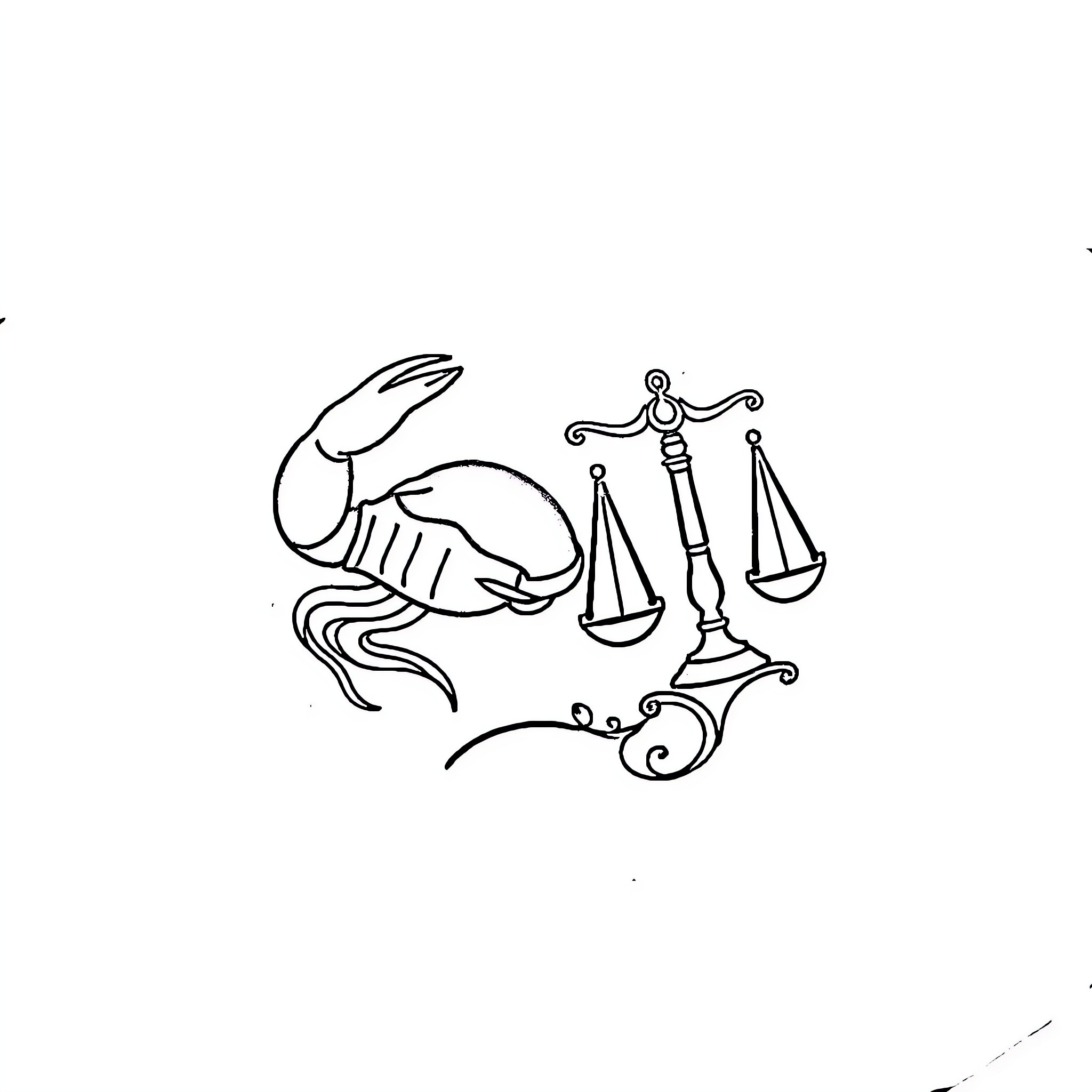 Zodiac Symbols of Libra and Scorpio Coloring Page (free black-and-white line drawing printable PDF for all, from beginners to advanced learners, including children, teens, adults, and seniors)