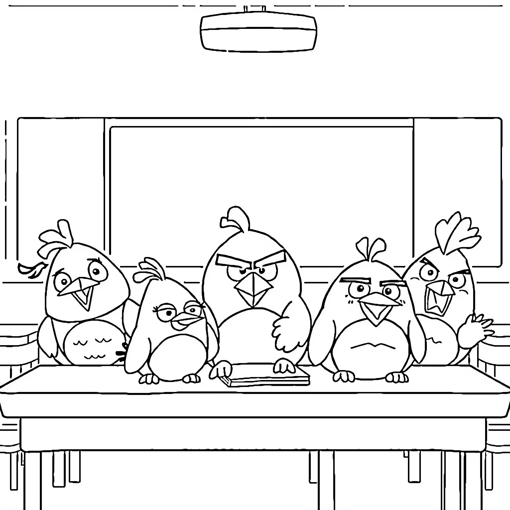 Birds gathered on a table Coloring Page (free black-and-white line drawing printable PDF for all, from beginners to advanced learners, including children, teens, adults, and seniors)