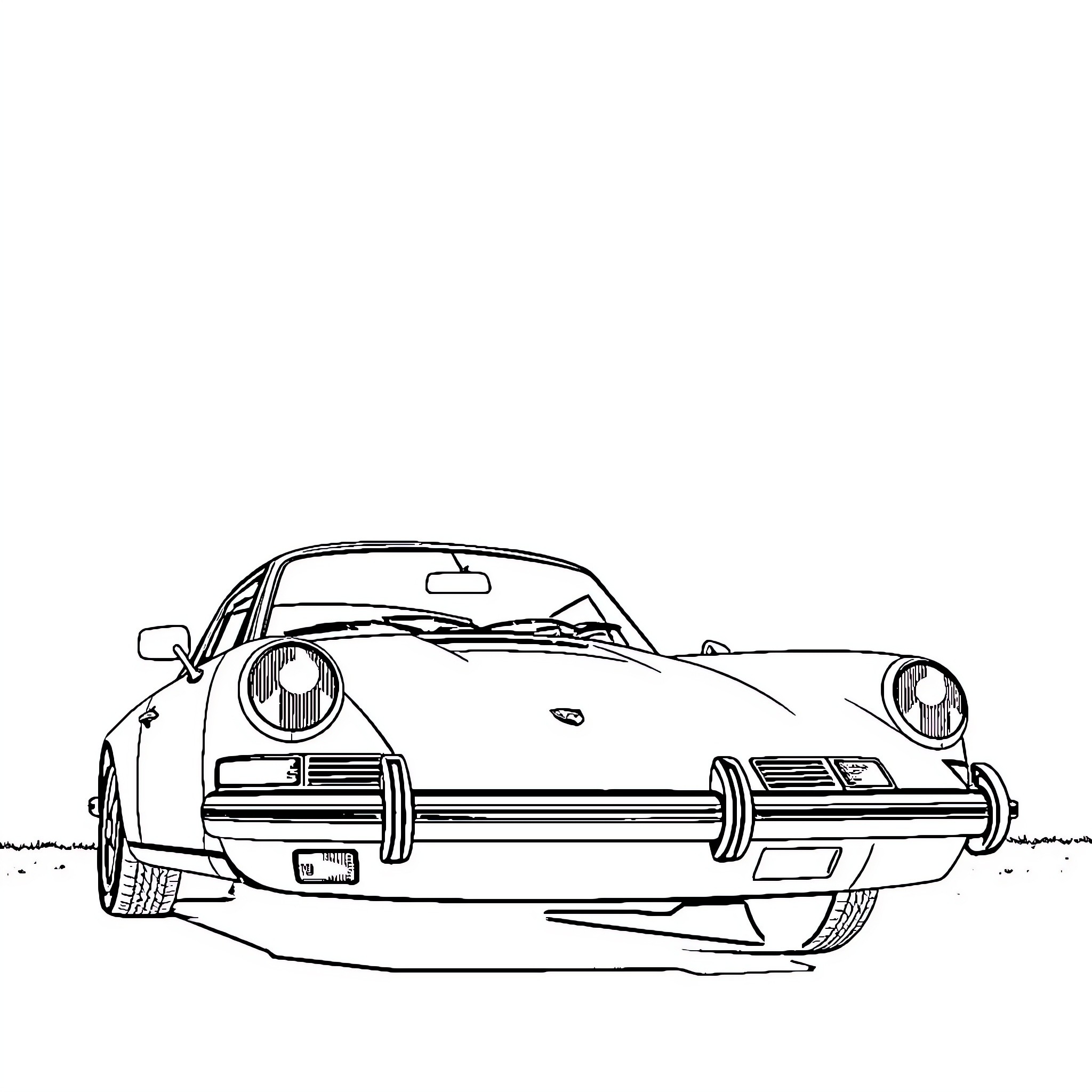 Porsche 912 in a simple line drawing Coloring Page (free black-and-white line drawing printable PDF for all, from beginners to advanced learners, including children, teens, adults, and seniors)