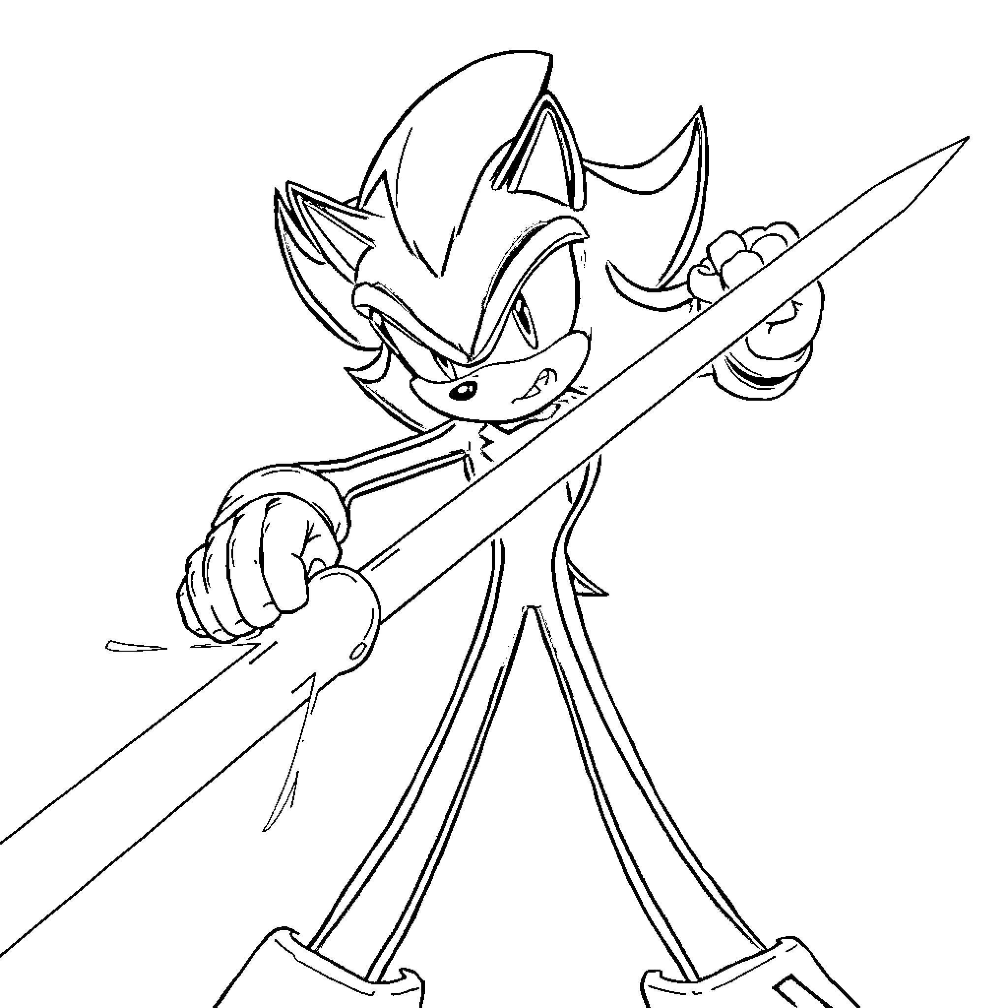 Shadow Battle-Ready Warrior Wields Weapon Coloring Page (free black-and-white line drawing printable PDF for all, from beginners to advanced learners, including children, teens, adults, and seniors)