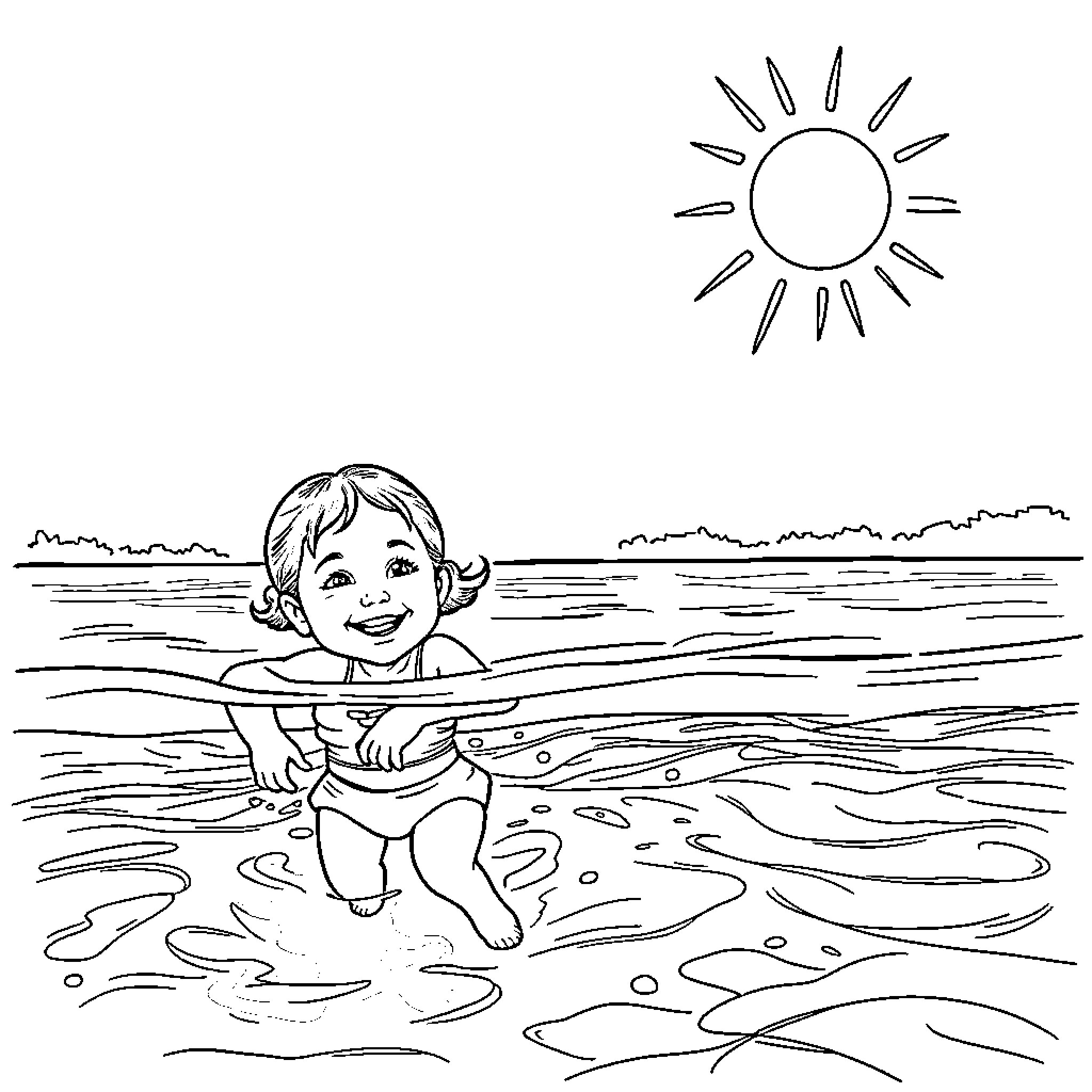 Endorina enjoying a day at the beach Coloring Page (free black-and-white line drawing printable PDF for all, from beginners to advanced learners, including children, teens, adults, and seniors)