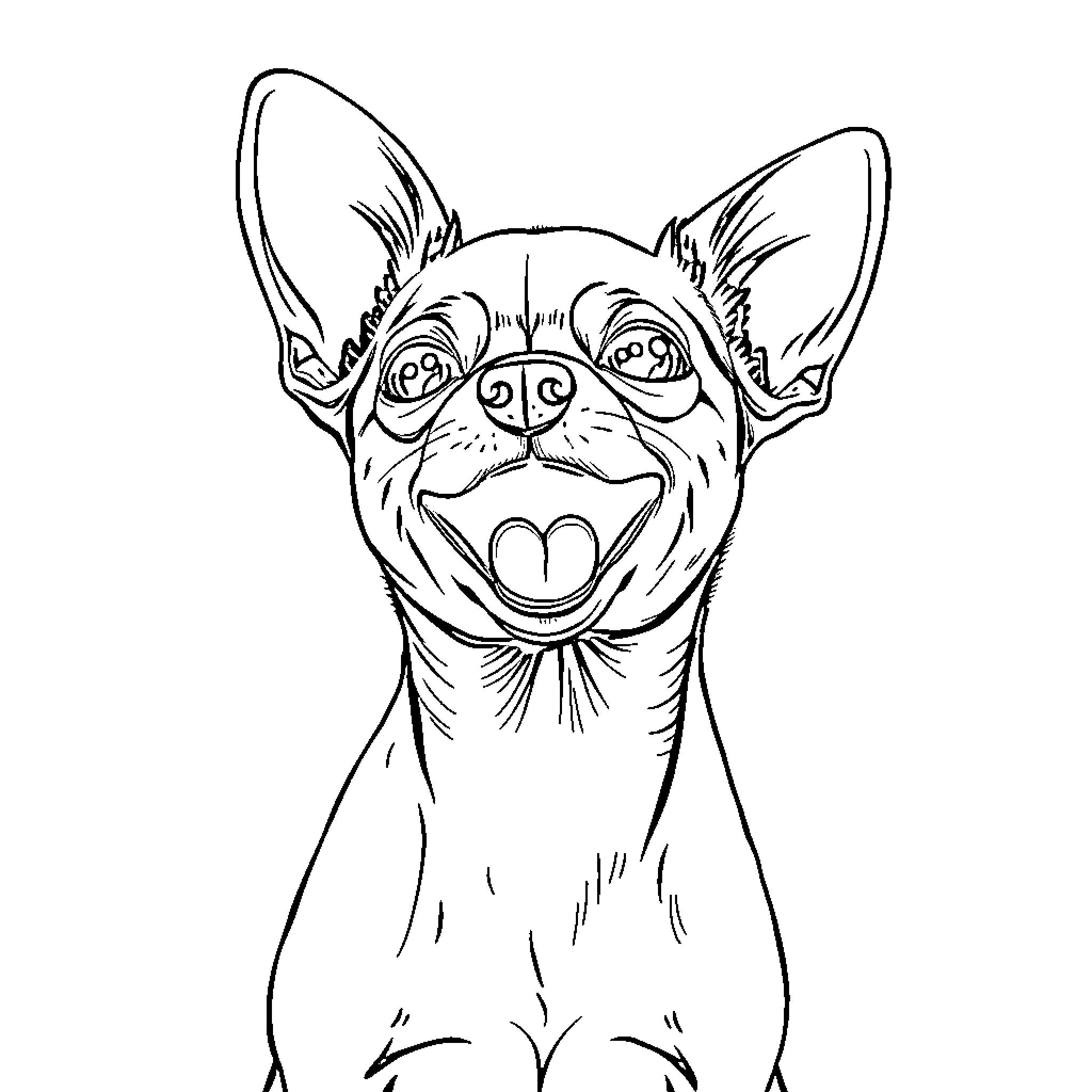 Chihuahua making a silly face Coloring Page (free black-and-white line drawing printable PDF for all, from beginners to advanced learners, including children, teens, adults, and seniors)