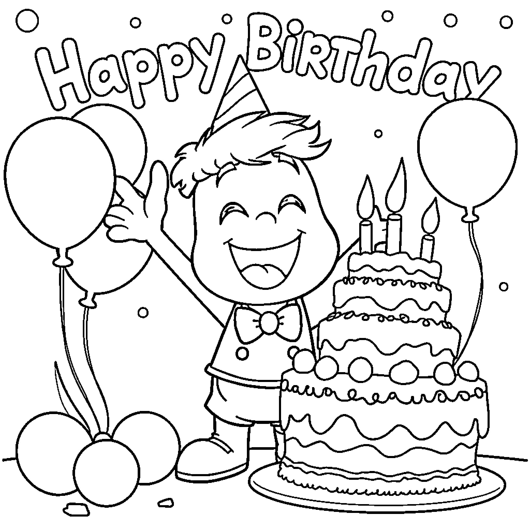 Cooky Birthday Party Celebration Coloring Page (free black-and-white line drawing printable PDF for all, from beginners to advanced learners, including children, teens, adults, and seniors)