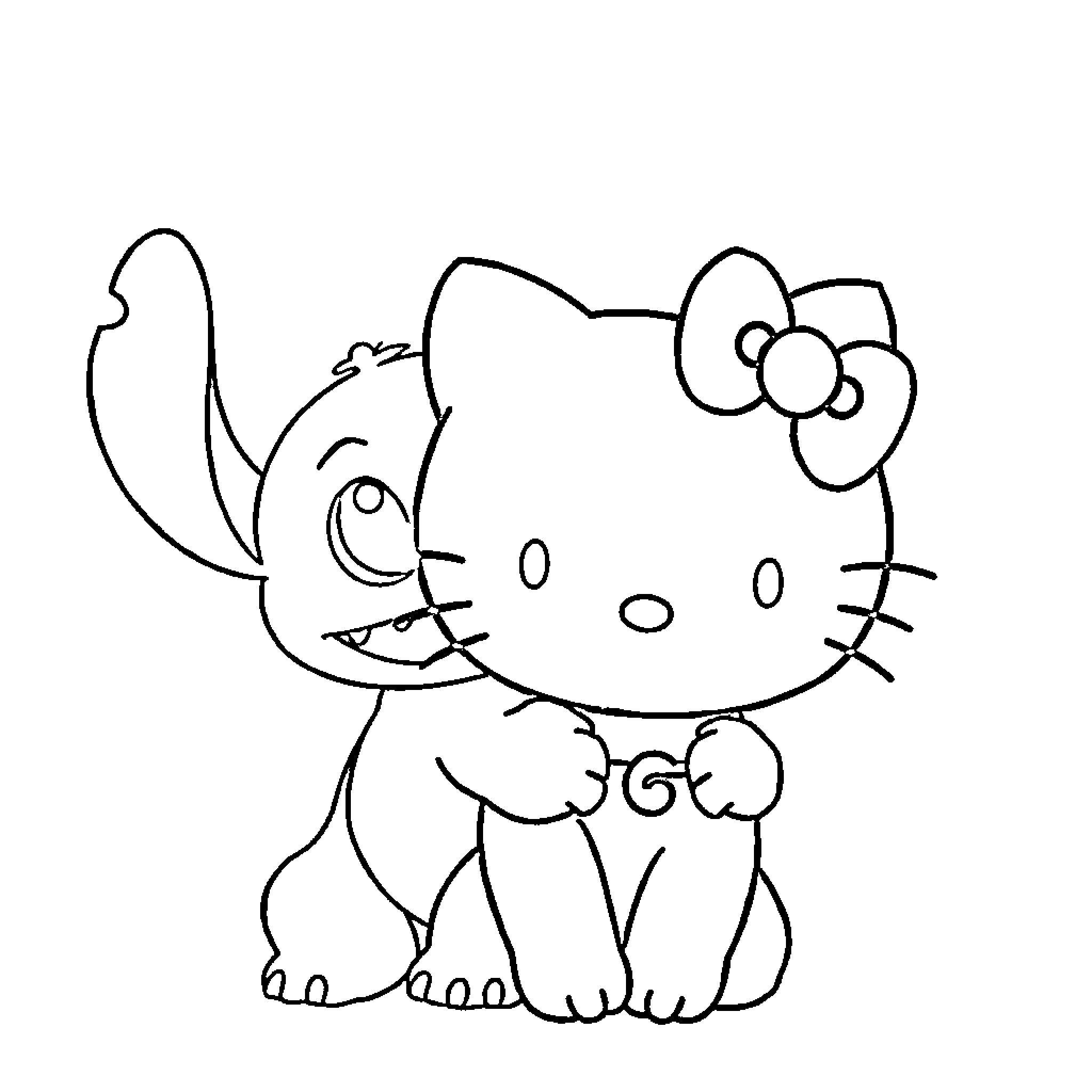 Hello Kitty as a cute puppy Coloring Page (free black-and-white line drawing printable PDF for all, from beginners to advanced learners, including children, teens, adults, and seniors)