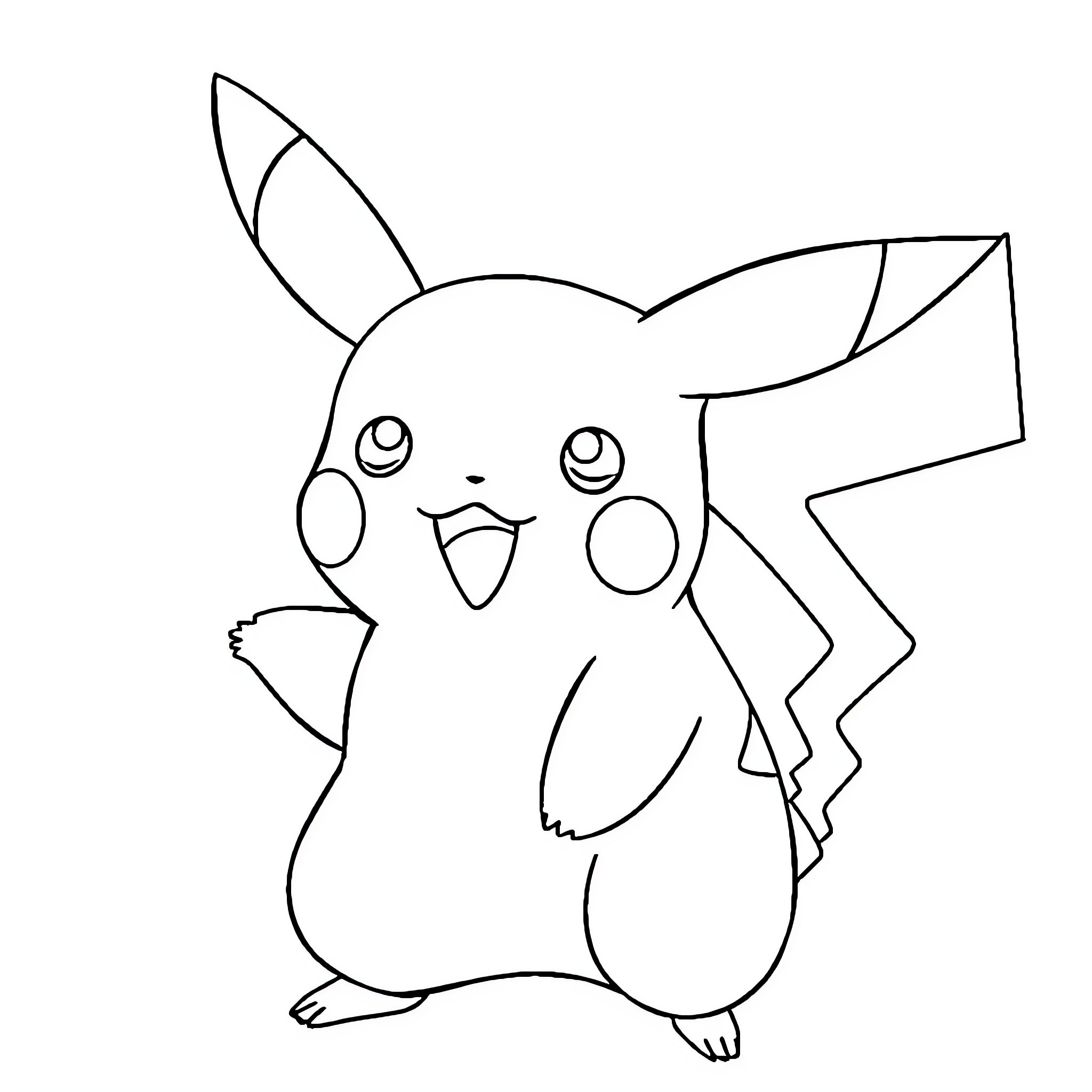 Pikachu striking a cheerful pose Coloring Page (free black-and-white line drawing printable PDF for all, from beginners to advanced learners, including children, teens, adults, and seniors)