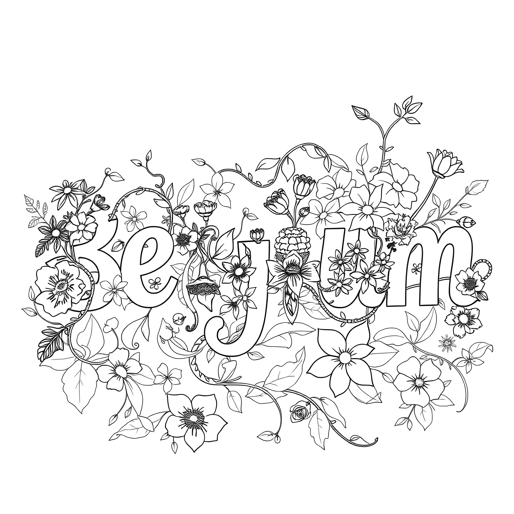 Belgium Floral Illustration with Flowers and Leaves Coloring Page (free black-and-white line drawing printable PDF for all, from beginners to advanced learners, including children, teens, adults, and seniors)