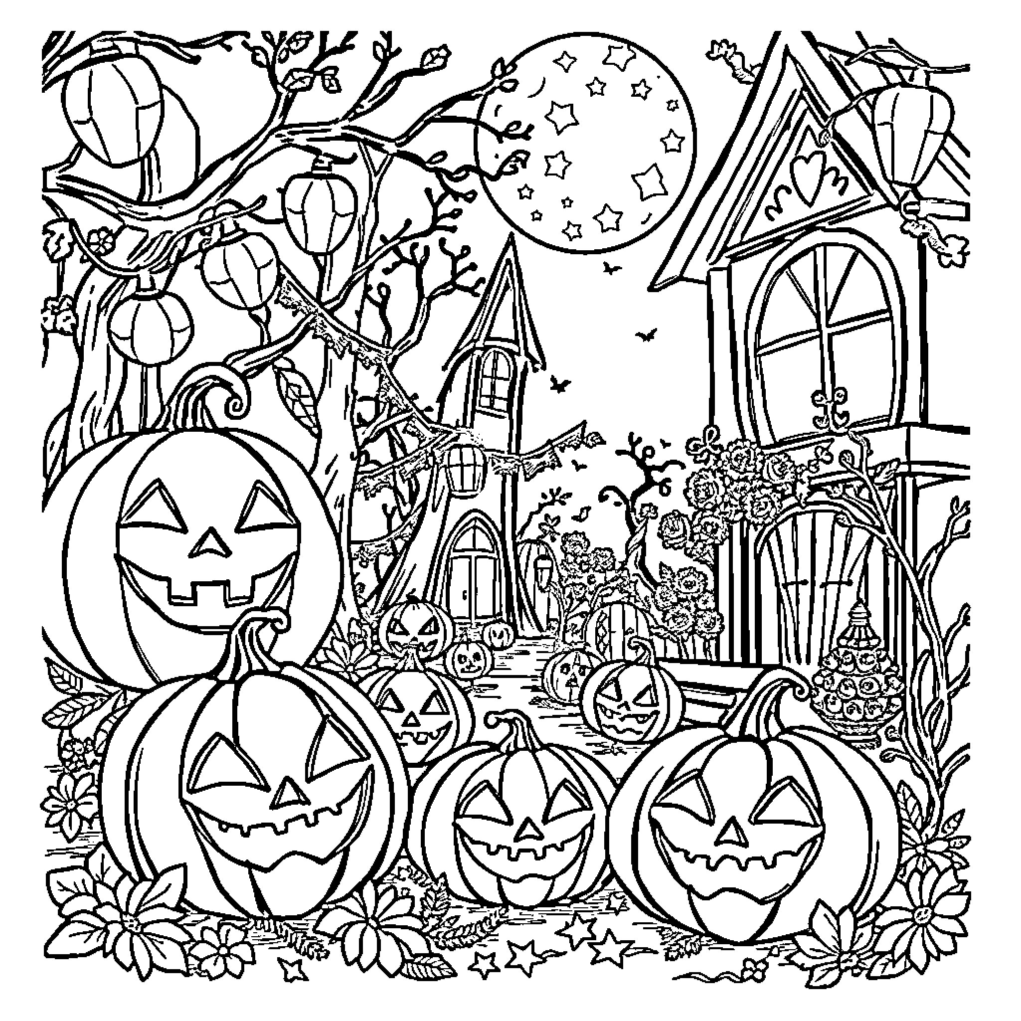 Belle's Enchanting Halloween Adventure Coloring Page (free black-and-white line drawing printable PDF for all, from beginners to advanced learners, including children, teens, adults, and seniors)