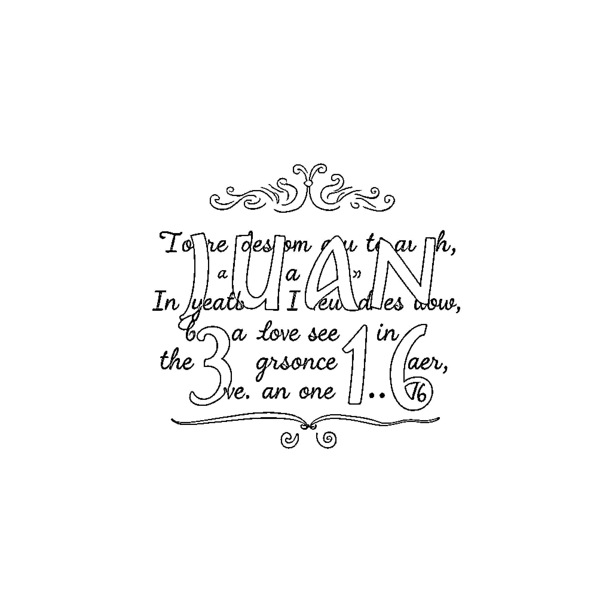 Bible Verse with Ornate Lettering Coloring Page (free black-and-white line drawing printable PDF for all, from beginners to advanced learners, including children, teens, adults, and seniors)
