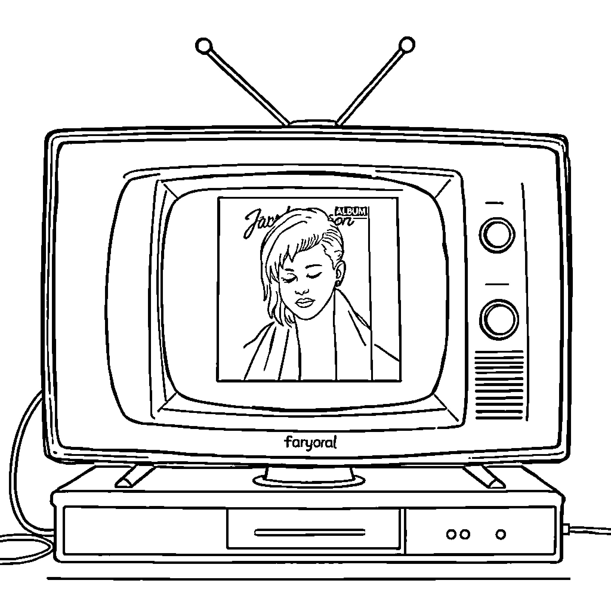 TV Girl staring thoughtfully at the screen Coloring Page (free black-and-white line drawing printable PDF for all, from beginners to advanced learners, including children, teens, adults, and seniors)