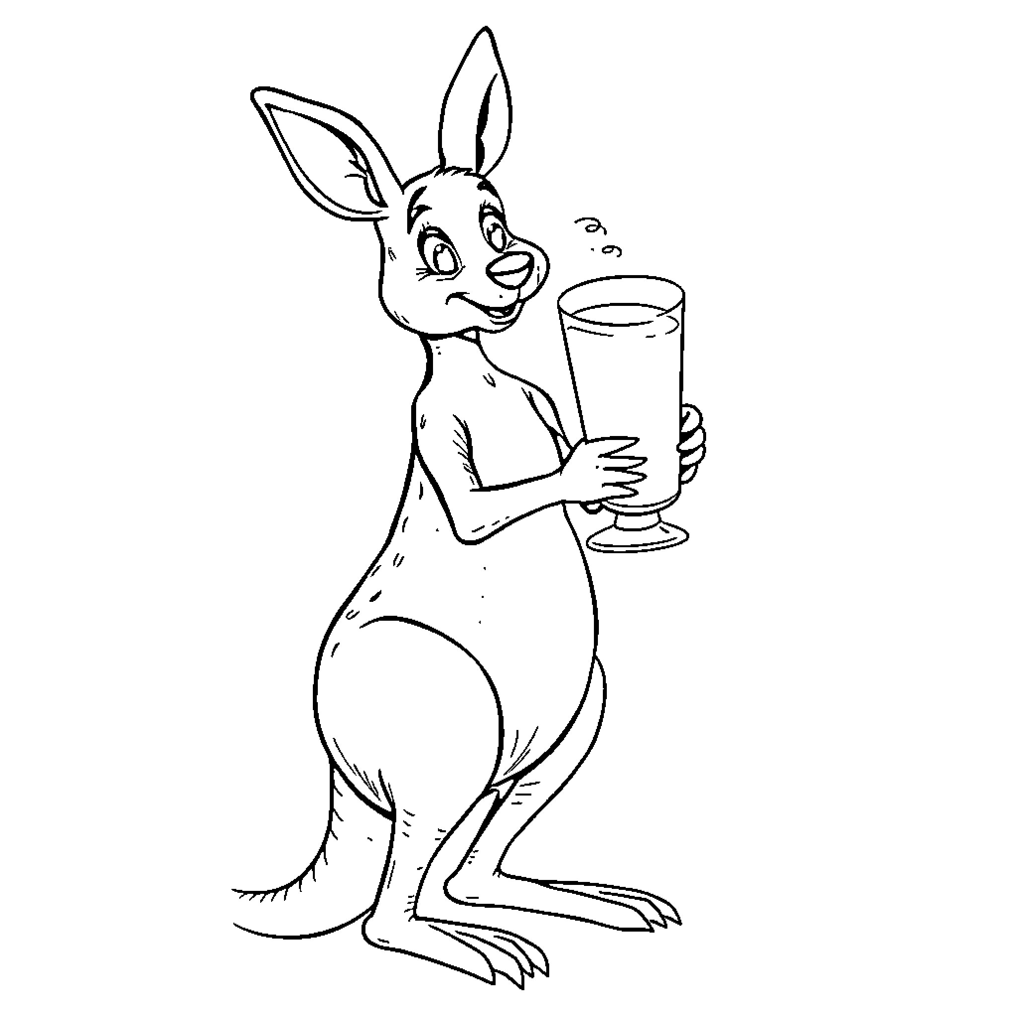 Kangaroo enjoying a refreshing beverage Coloring Page (free black-and-white line drawing printable PDF for all, from beginners to advanced learners, including children, teens, adults, and seniors)