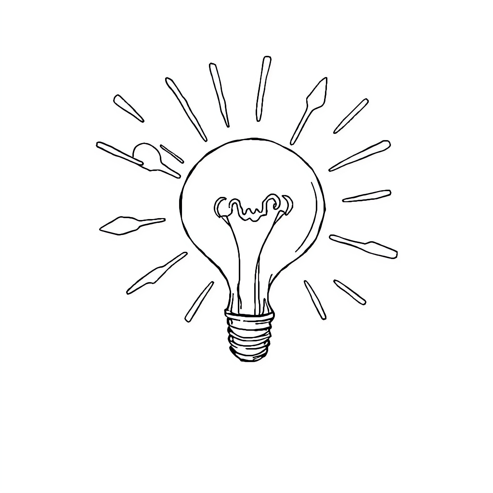 Random lightbulb with illuminating ideas Coloring Page (free black-and-white line drawing printable PDF for all, from beginners to advanced learners, including children, teens, adults, and seniors)