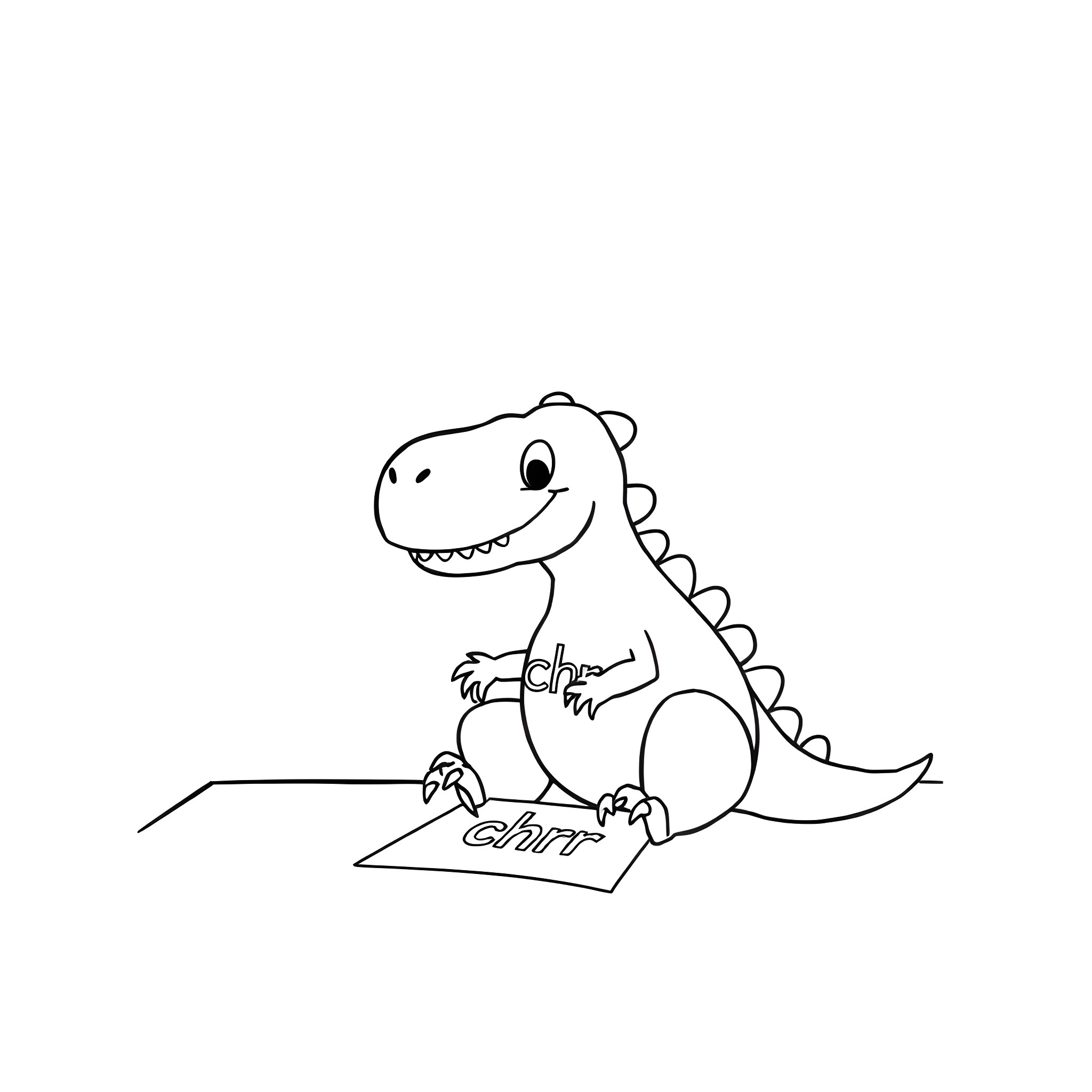 Dinosaur drawing cheerfully on paper Coloring Page (free black-and-white line drawing printable PDF for all, from beginners to advanced learners, including children, teens, adults, and seniors)