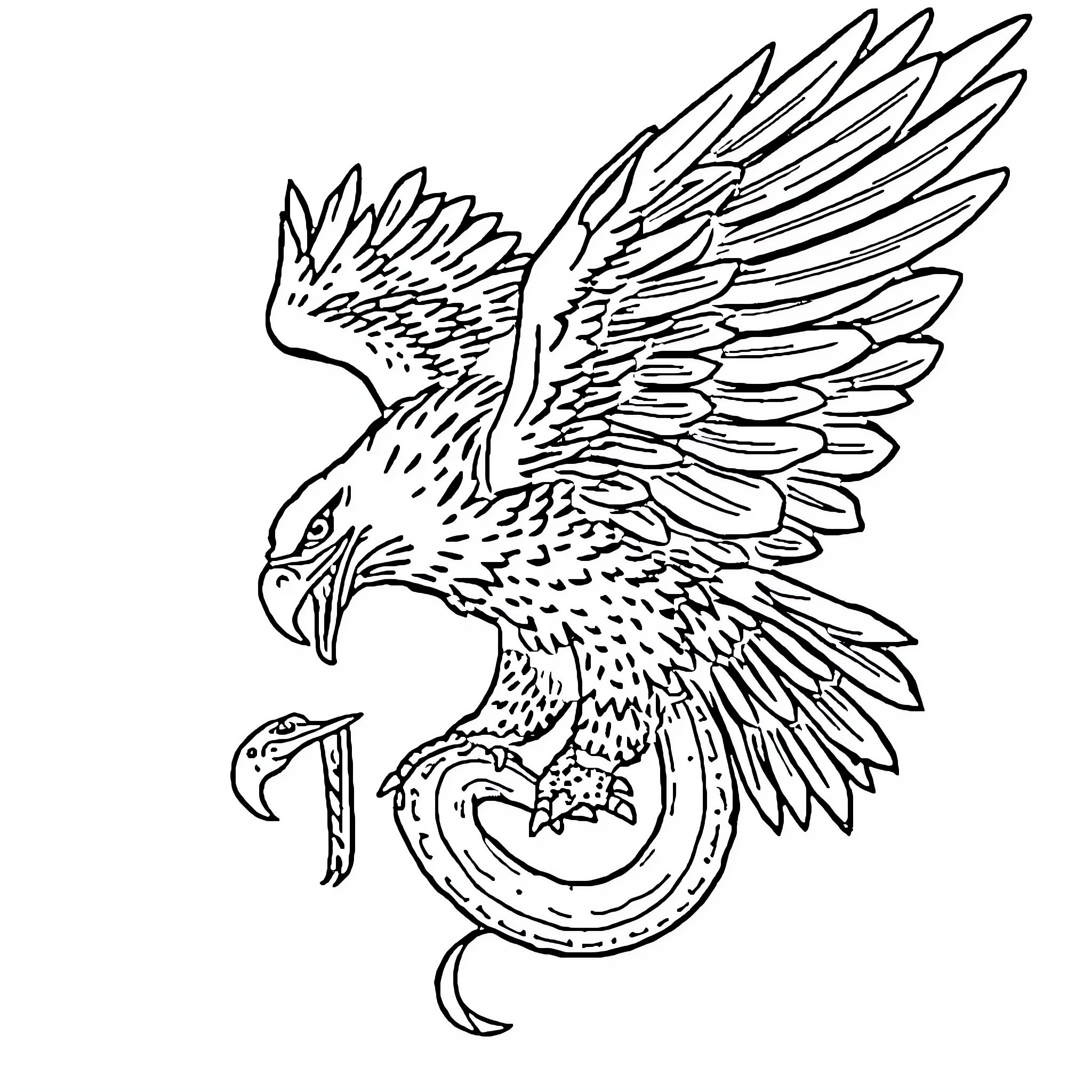 Eagle swooping with outstretched wings Coloring Page (free black-and-white line drawing printable PDF for all, from beginners to advanced learners, including children, teens, adults, and seniors)