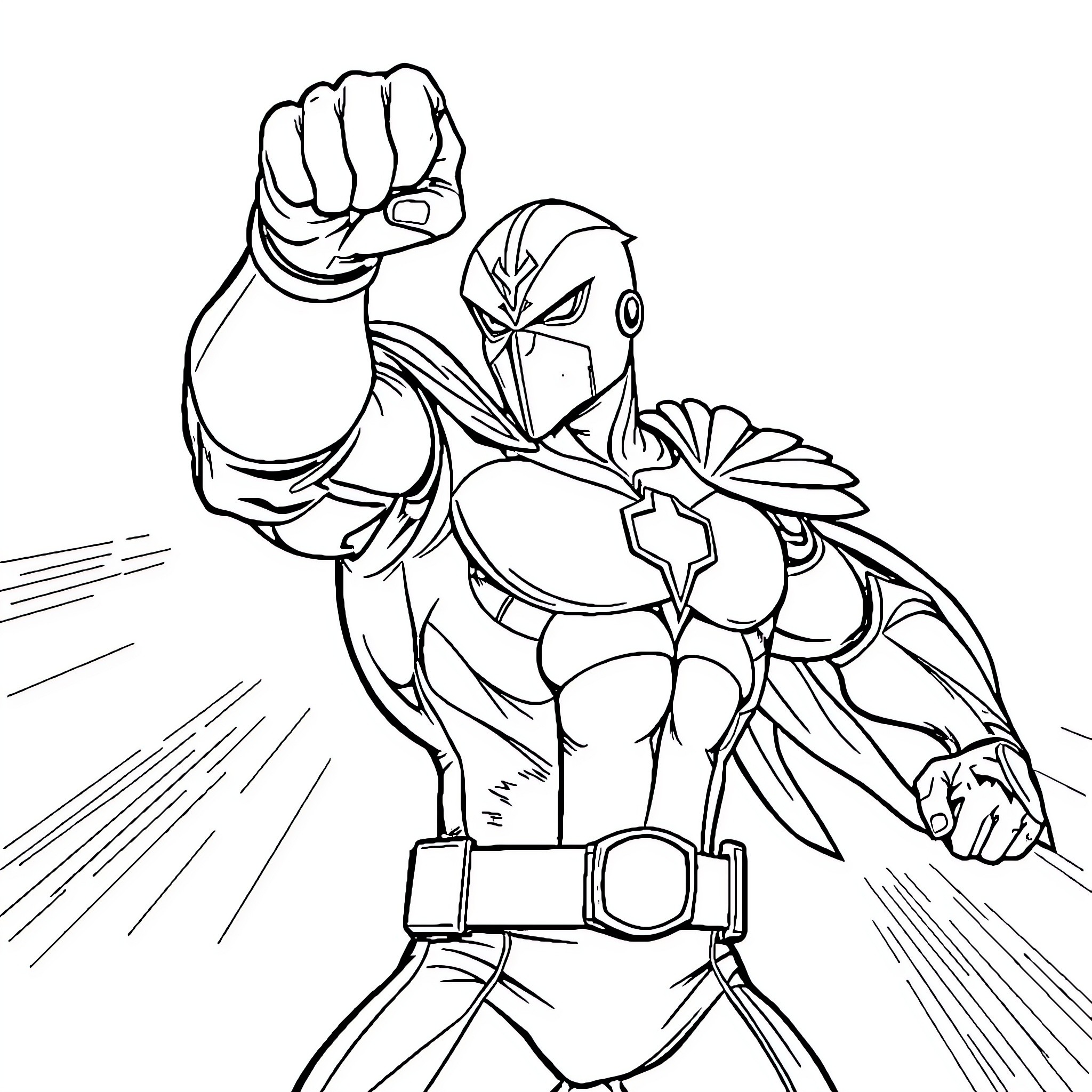 Captain Falcon Dashing Forward Heroically Coloring Page (free black-and-white line drawing printable PDF for all, from beginners to advanced learners, including children, teens, adults, and seniors)