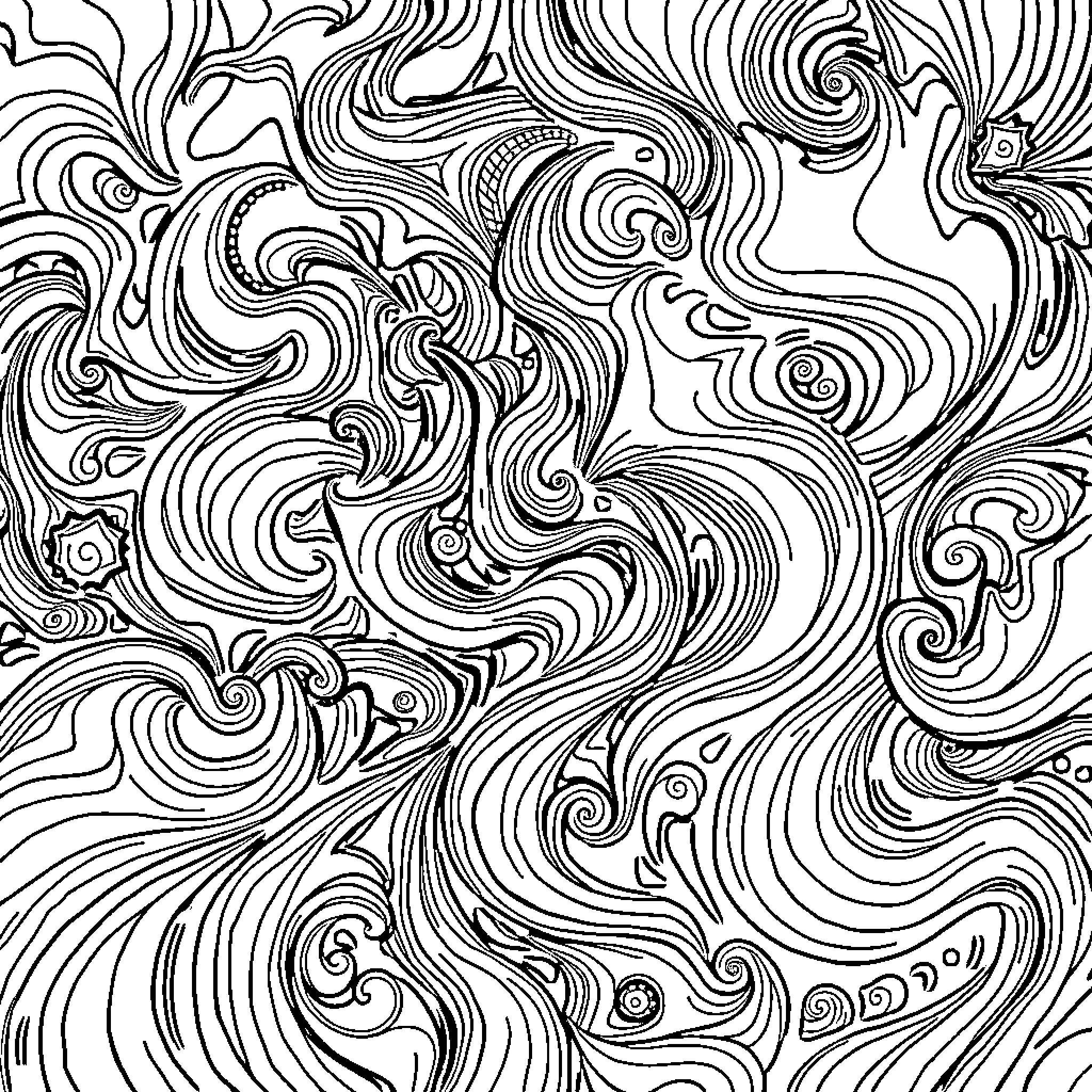 Pattern of Mesmerizing Swirls and Curves Coloring Page (free black-and-white line drawing printable PDF for all, from beginners to advanced learners, including children, teens, adults, and seniors)