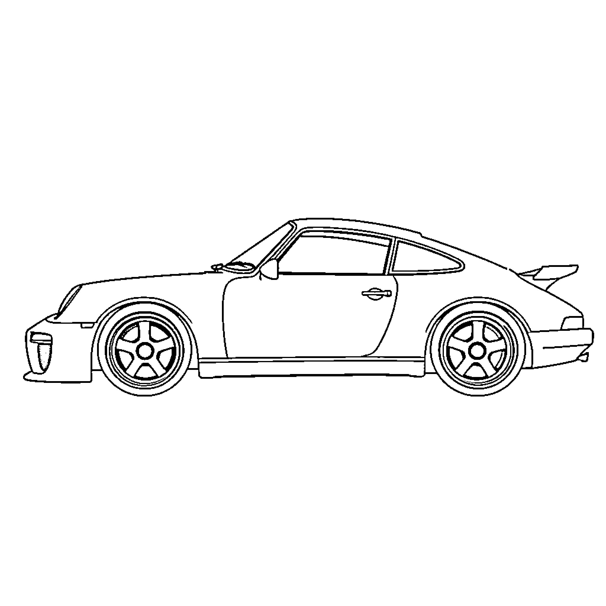 Porsche sports car in line art style Coloring Page (free black-and-white line drawing printable PDF for all, from beginners to advanced learners, including children, teens, adults, and seniors)