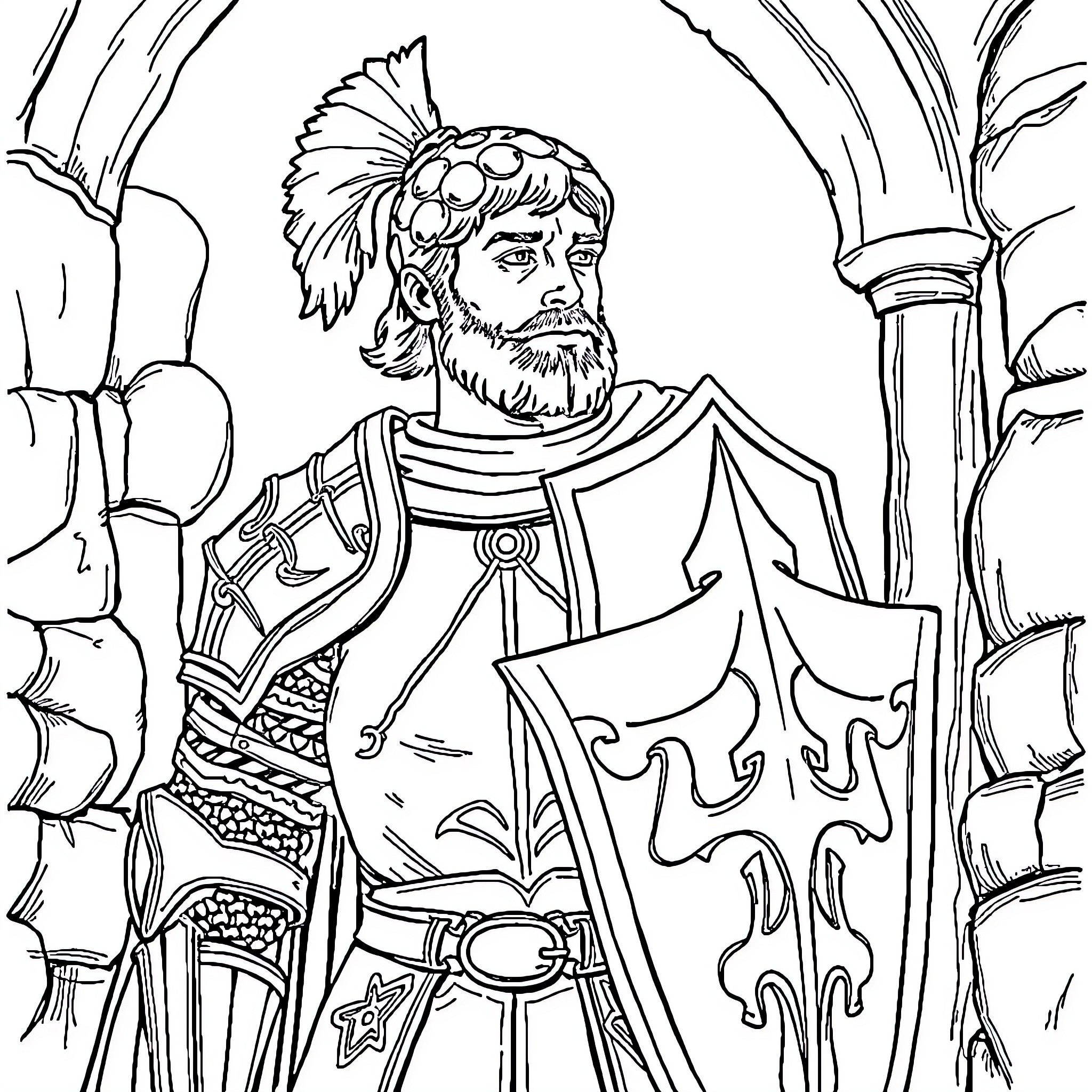 Arthur, the Valiant Knight in Shining Armor Coloring Page (free black-and-white line drawing printable PDF for all, from beginners to advanced learners, including children, teens, adults, and seniors)