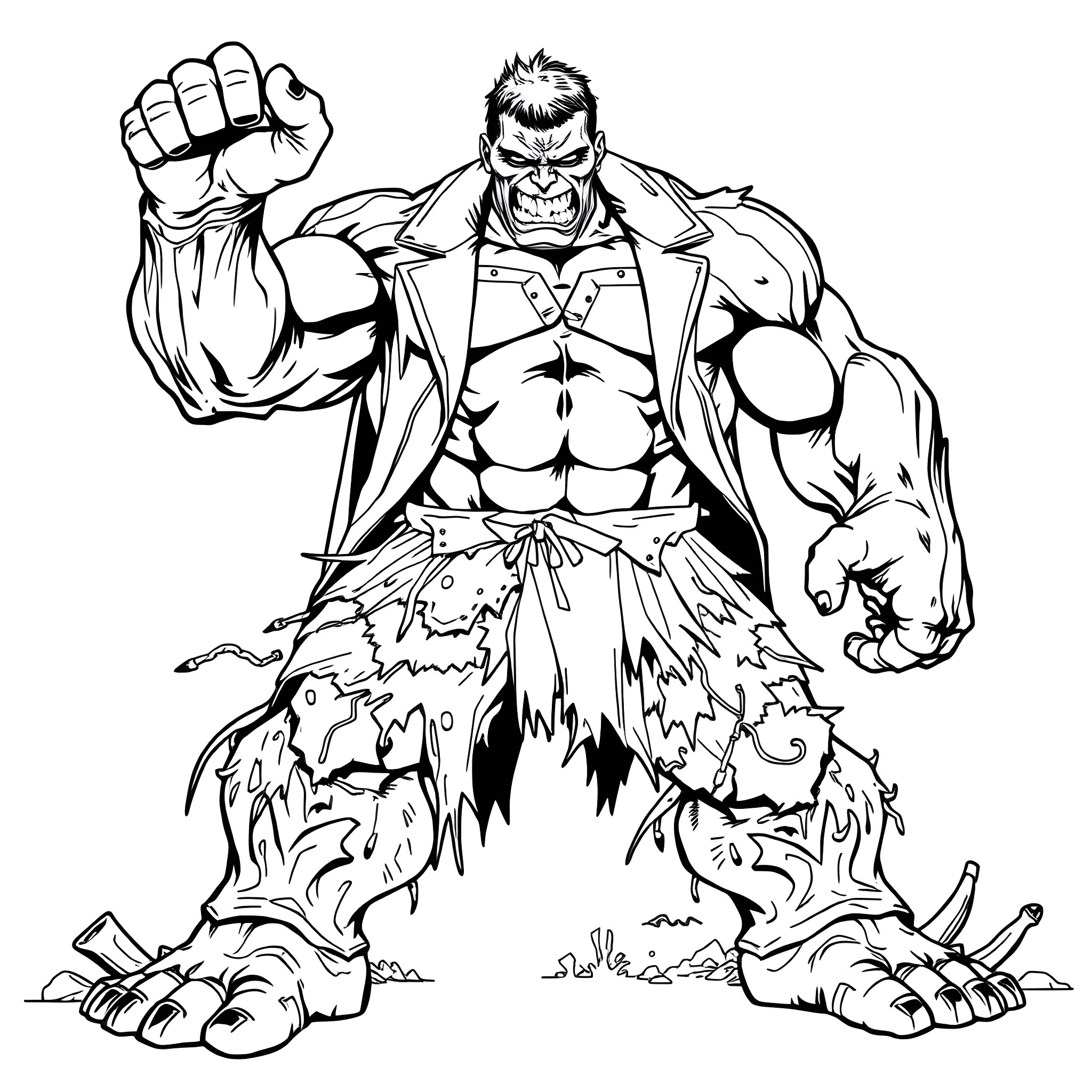 Solomon Grundy unleashes his raw power and fury Coloring Page (free black-and-white line drawing printable PDF for all, from beginners to advanced learners, including children, teens, adults, and seniors)