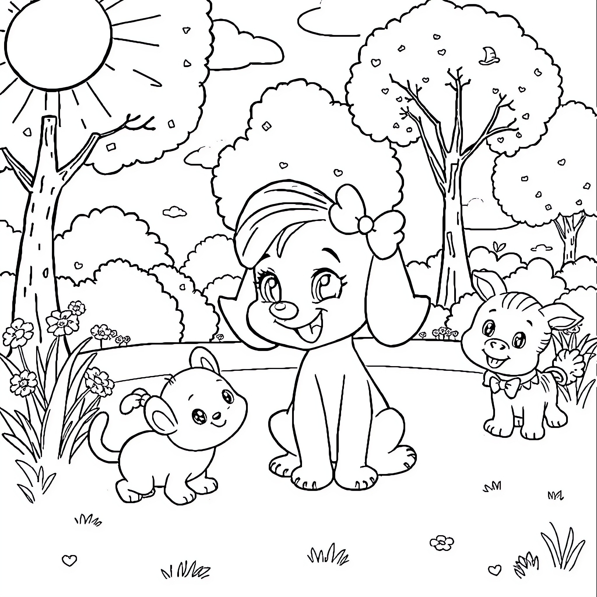 Bluey's Playful Adventure in the Outdoor Wonderland Coloring Page (free black-and-white line drawing printable PDF for all, from beginners to advanced learners, including children, teens, adults, and seniors)