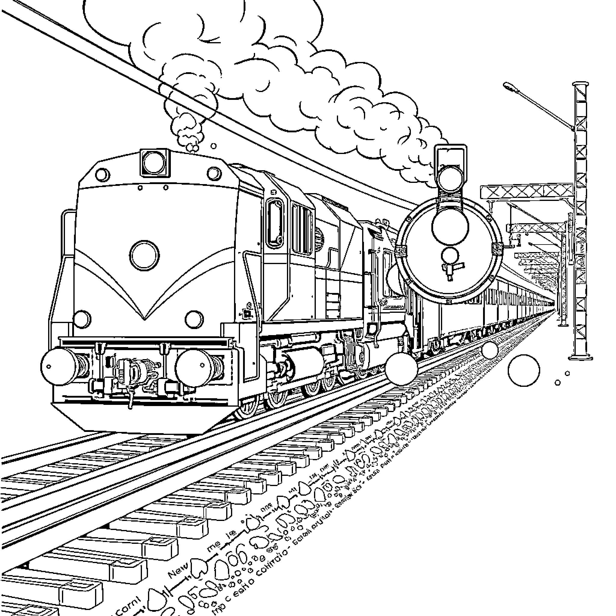 Tracteur locomotive steamformer à grande vitesse Coloring Page (free black-and-white line drawing printable PDF for all, from beginners to advanced learners, including children, teens, adults, and seniors)