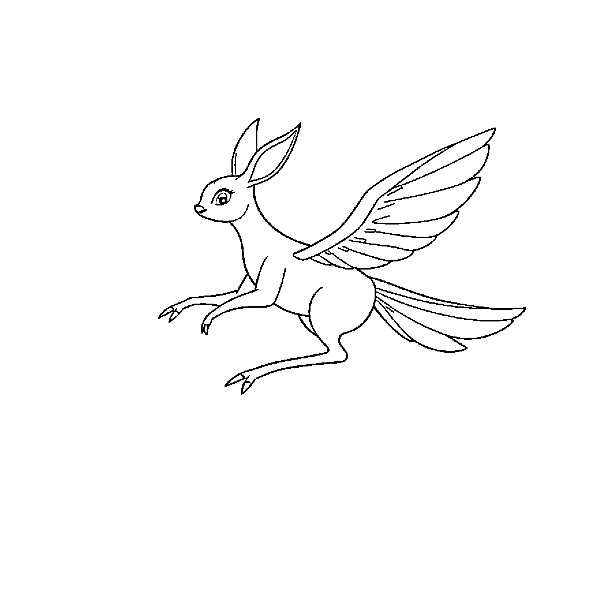 Frog with wings soaring through the air Coloring Page (free black-and-white line drawing printable PDF for all, from beginners to advanced learners, including children, teens, adults, and seniors)