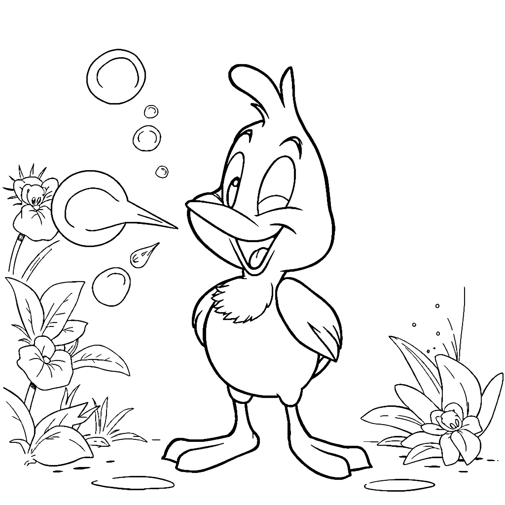 Orange Bird enjoying a playful day in nature Coloring Page (free black-and-white line drawing printable PDF for all, from beginners to advanced learners, including children, teens, adults, and seniors)