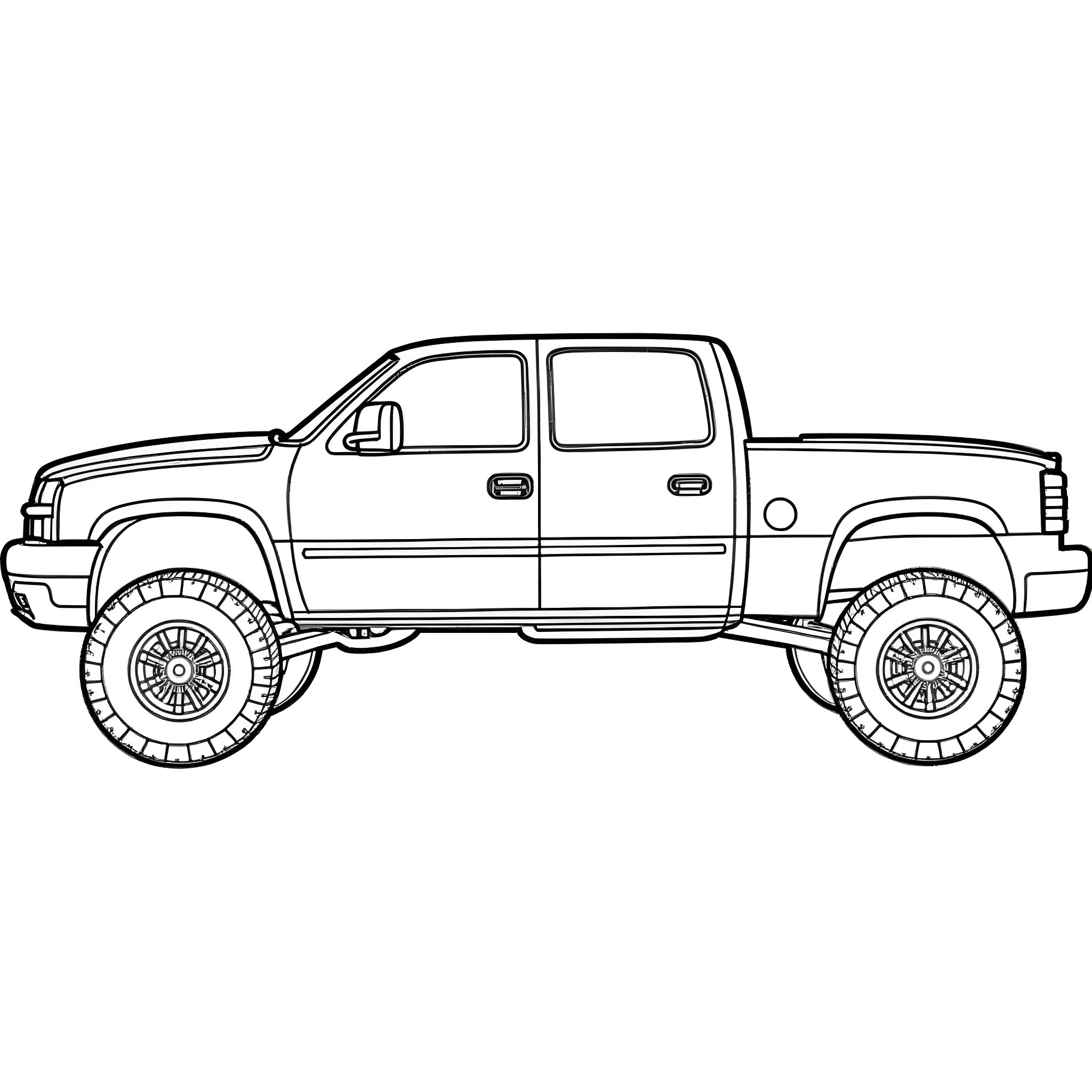 Chevrolet Silverado truck in a simple line art illustration Coloring Page (free black-and-white line drawing printable PDF for all, from beginners to advanced learners, including children, teens, adults, and seniors)