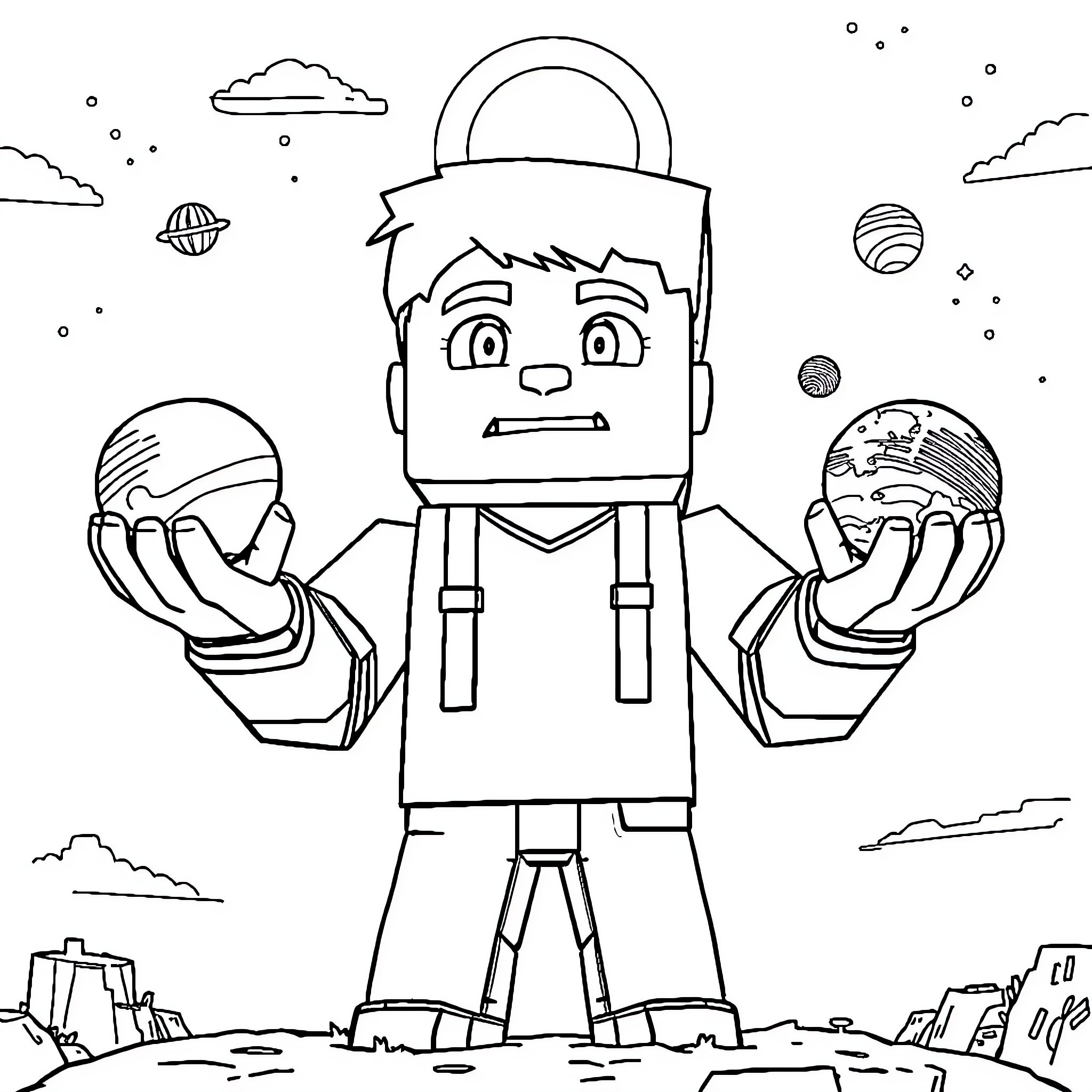 Alex's Cosmic Adventure Coloring Page (free black-and-white line drawing printable PDF for all, from beginners to advanced learners, including children, teens, adults, and seniors)