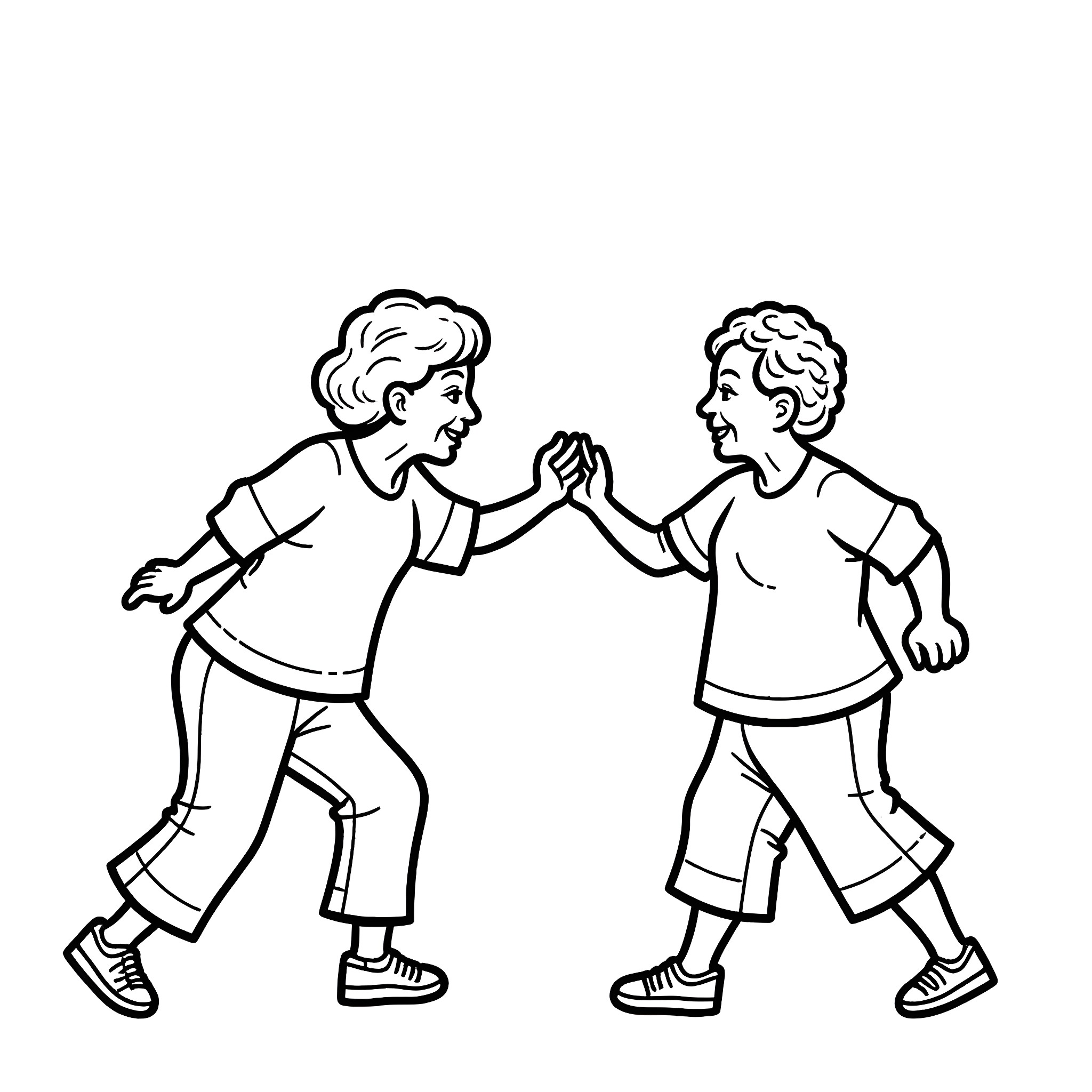 Grandma and grandson sharing a playful moment Coloring Page (free black-and-white line drawing printable PDF for all, from beginners to advanced learners, including children, teens, adults, and seniors)