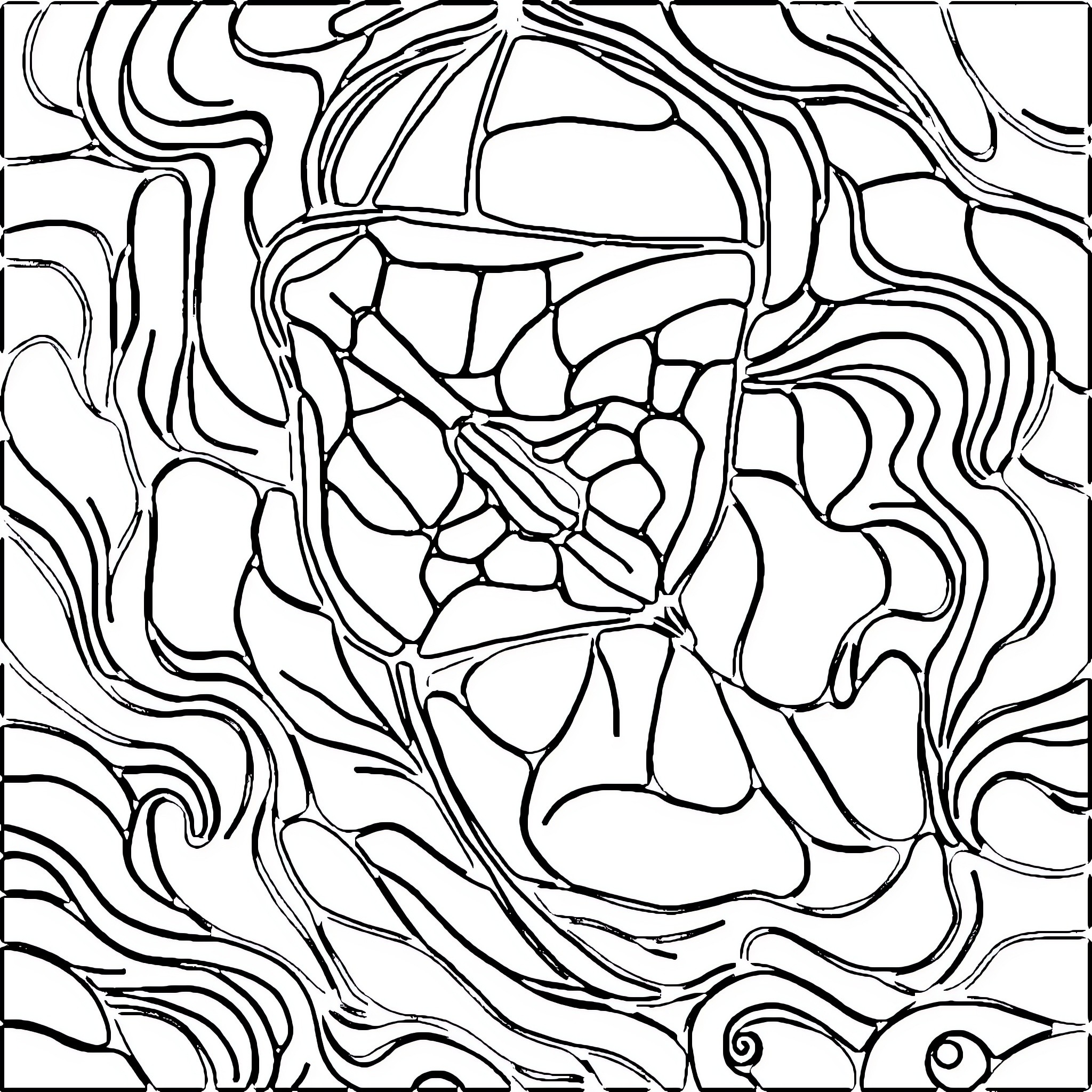 Manta Ray abstract underwater scene Coloring Page (free black-and-white line drawing printable PDF for all, from beginners to advanced learners, including children, teens, adults, and seniors)