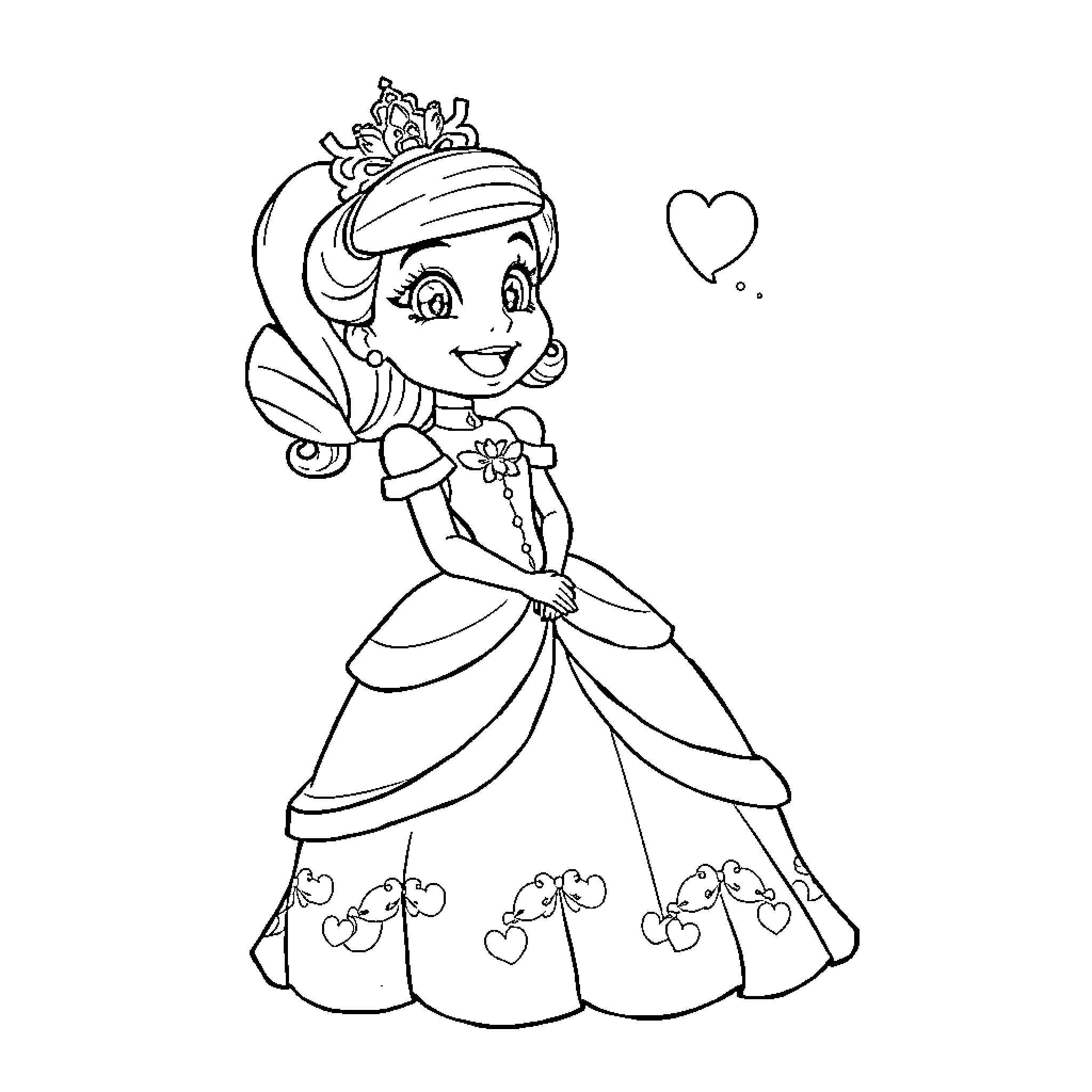 Gabby's Enchanted Ball Gown Coloring Page (free black-and-white line drawing printable PDF for all, from beginners to advanced learners, including children, teens, adults, and seniors)