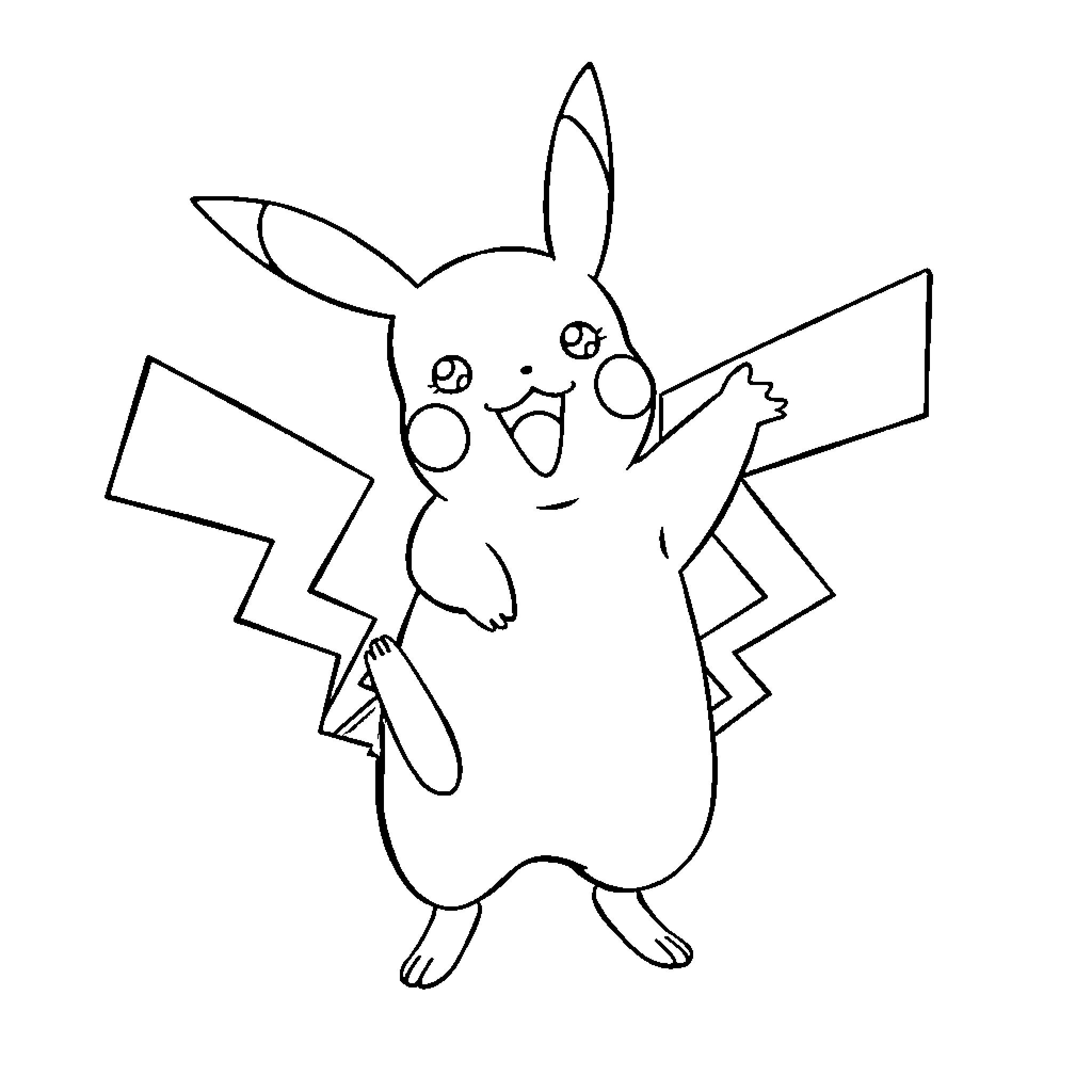 Pikachu striking a playful pose Coloring Page (free black-and-white line drawing printable PDF for all, from beginners to advanced learners, including children, teens, adults, and seniors)
