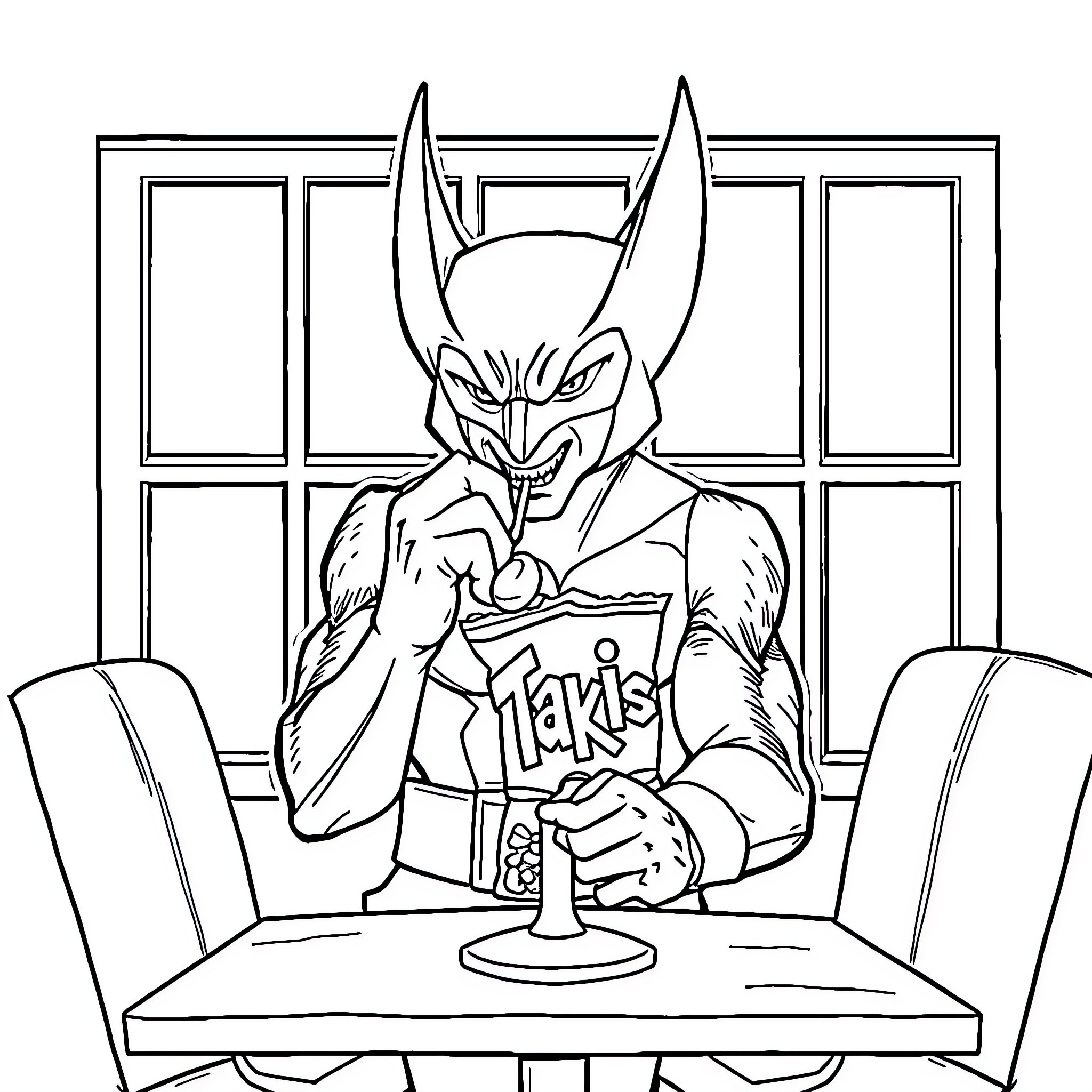 Wolverine enjoying a drink in a diner Coloring Page (free black-and-white line drawing printable PDF for all, from beginners to advanced learners, including children, teens, adults, and seniors)