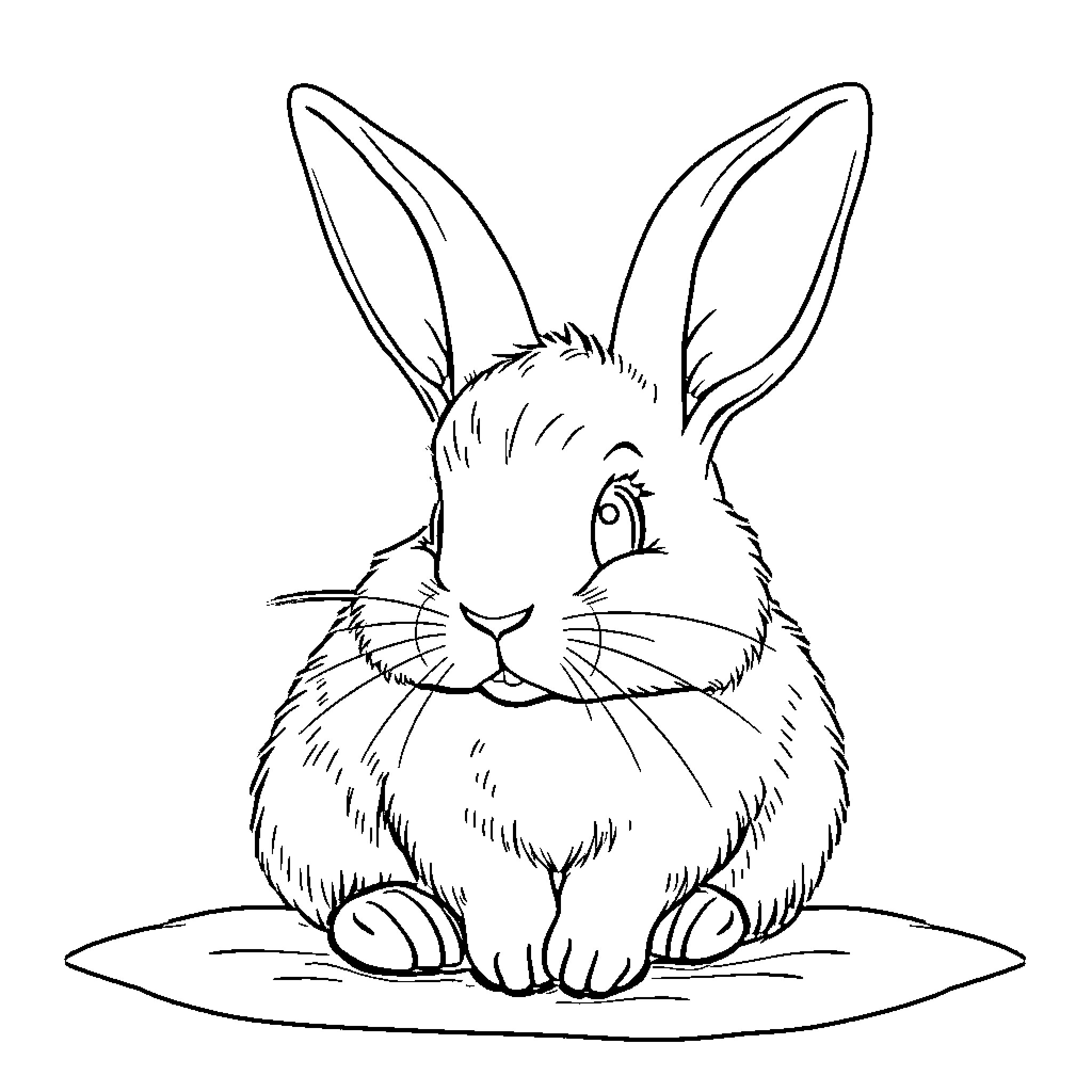 Bunny sitting calmly on the ground Coloring Page (free black-and-white line drawing printable PDF for all, from beginners to advanced learners, including children, teens, adults, and seniors)