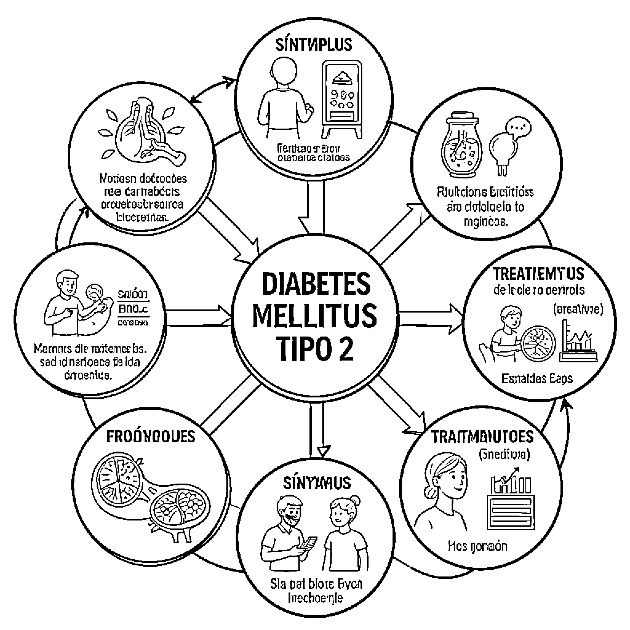 Diabetes mellitus type 2 - Managing the condition Coloring Page (free black-and-white line drawing printable PDF for all, from beginners to advanced learners, including children, teens, adults, and seniors)