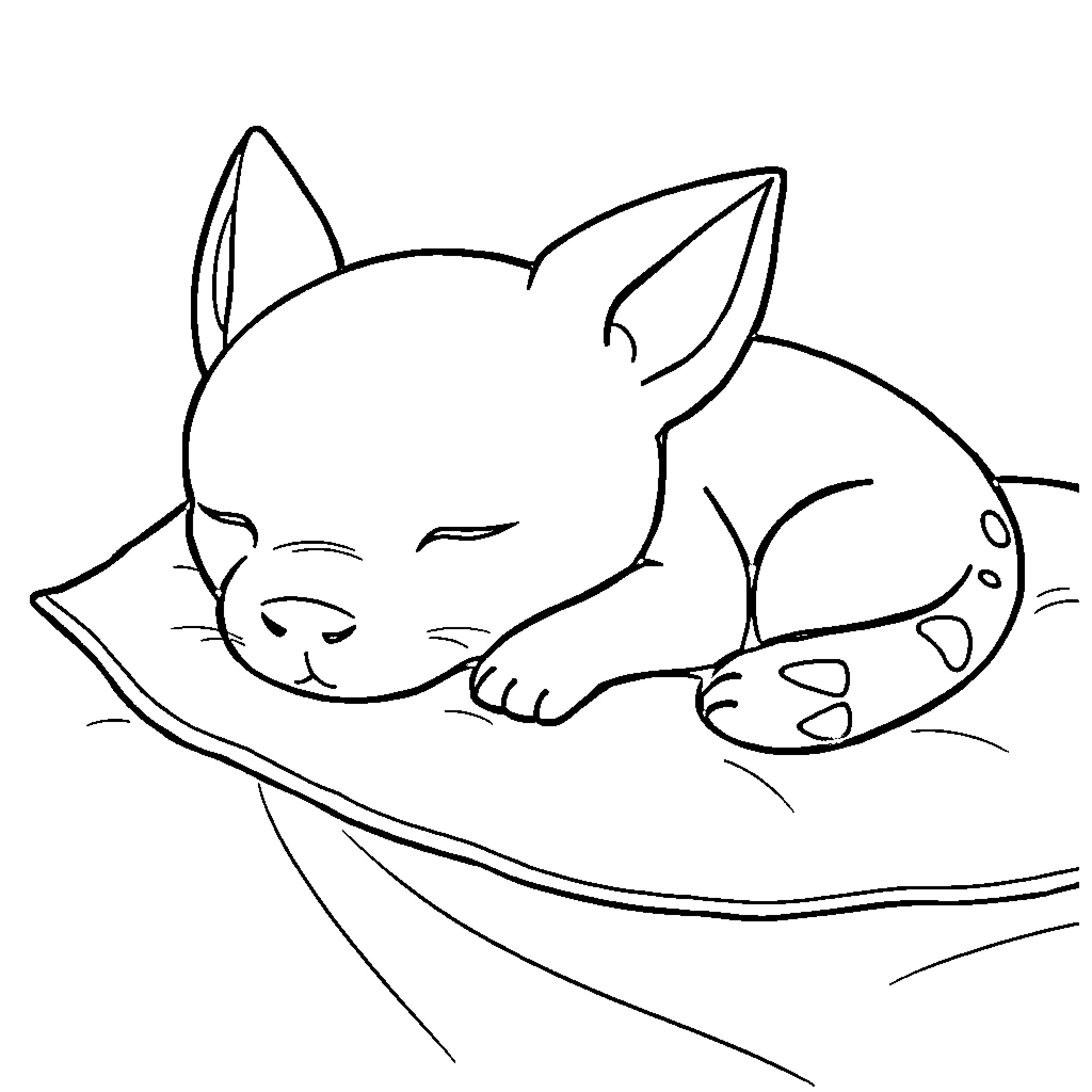 Labubu the sleeping kitten Coloring Page (free black-and-white line drawing printable PDF for all, from beginners to advanced learners, including children, teens, adults, and seniors)