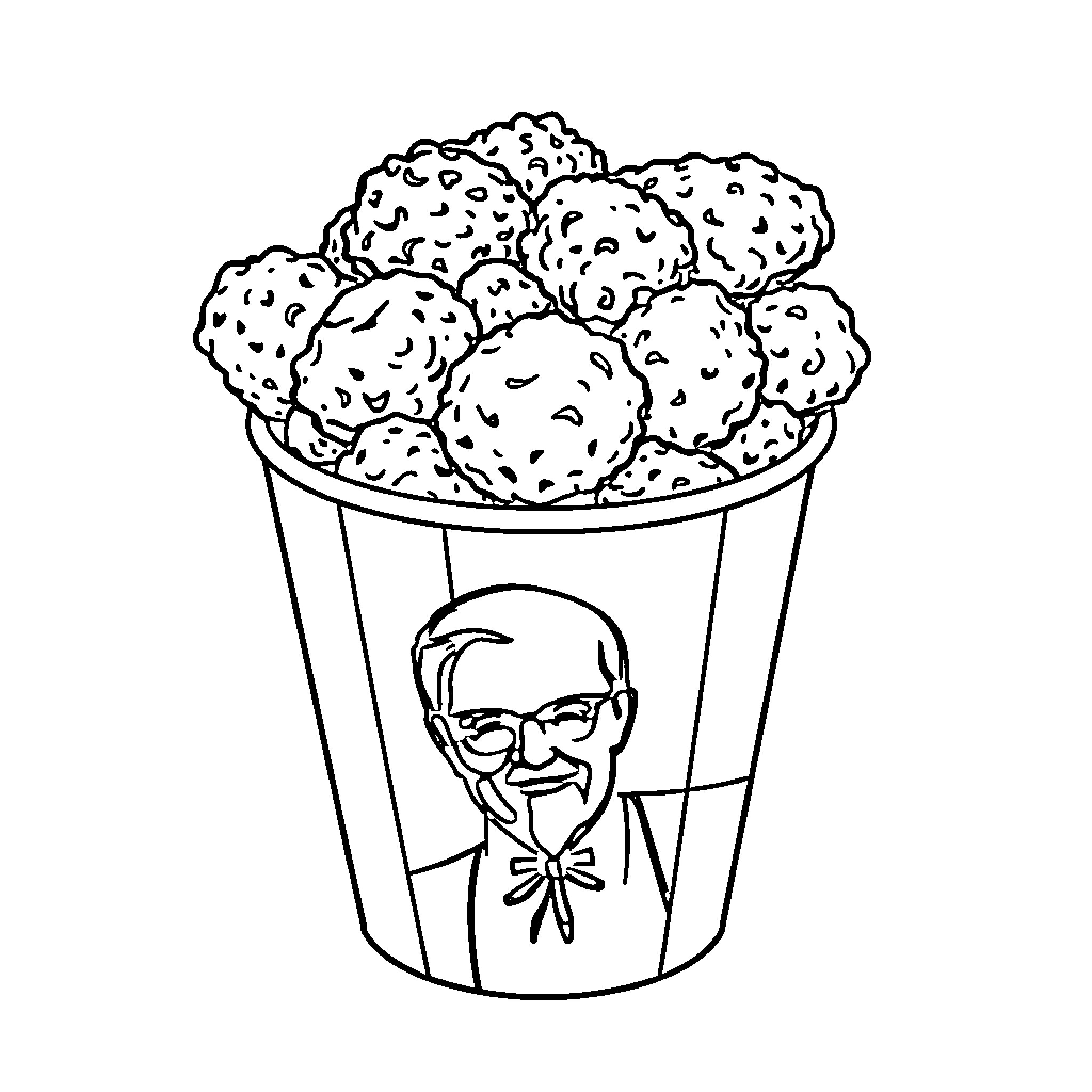 KFC Bucket of Fried Chicken Coloring Page (free black-and-white line drawing printable PDF for all, from beginners to advanced learners, including children, teens, adults, and seniors)