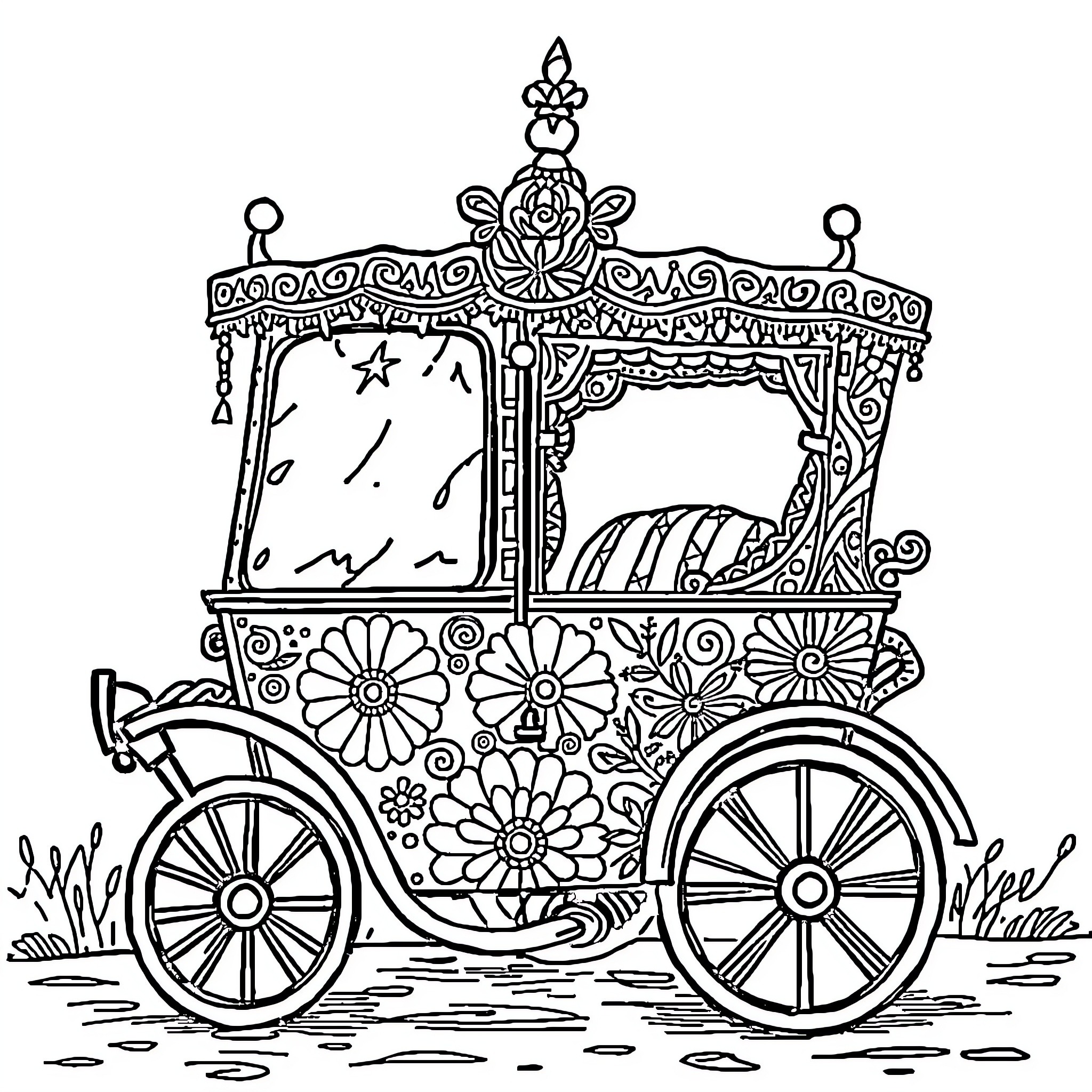 CARTA ARTRAL Ornate Carriage Illustration Coloring Page (free black-and-white line drawing printable PDF for all, from beginners to advanced learners, including children, teens, adults, and seniors)