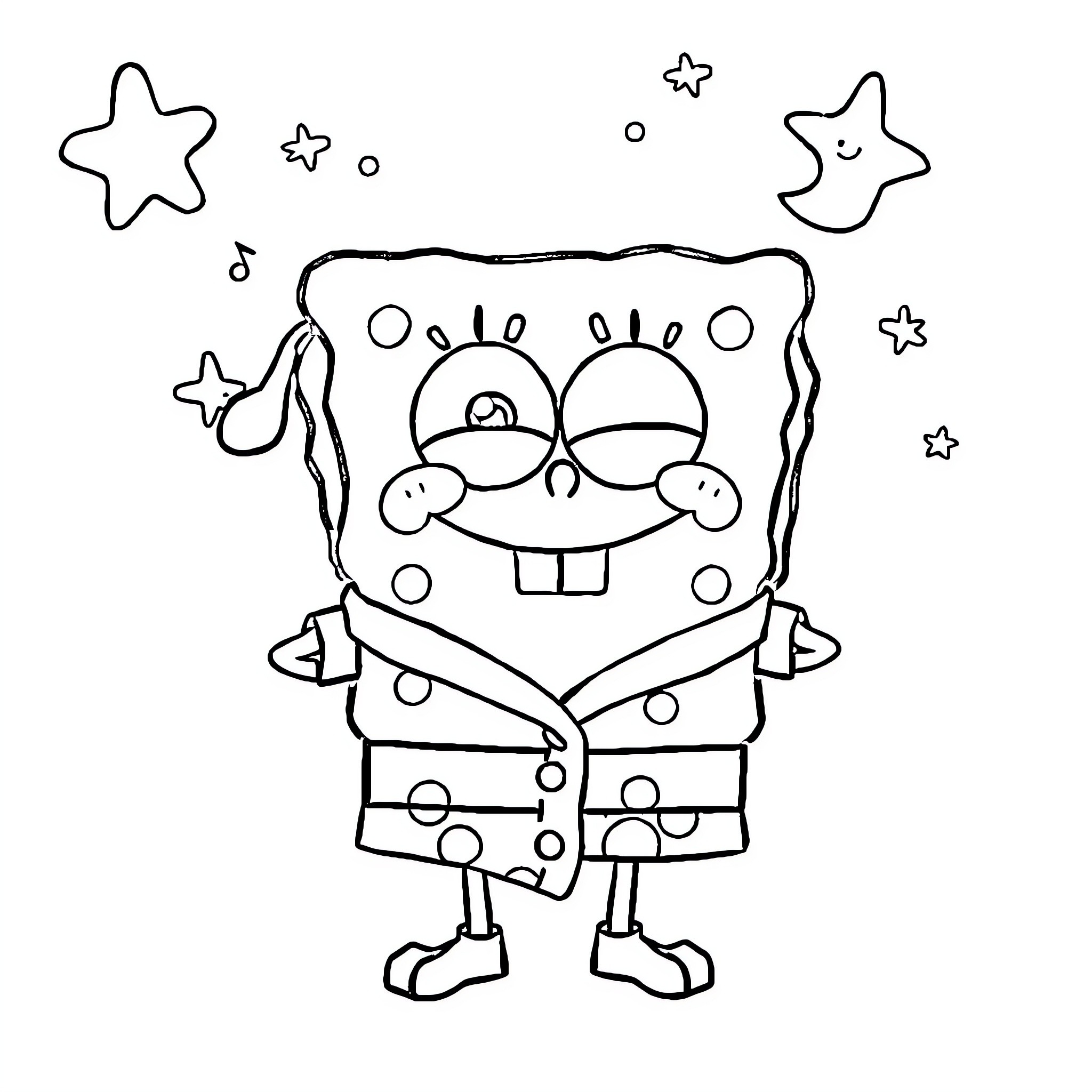 Spongebob having a starry-eyed expression Coloring Page (free black-and-white line drawing printable PDF for all, from beginners to advanced learners, including children, teens, adults, and seniors)