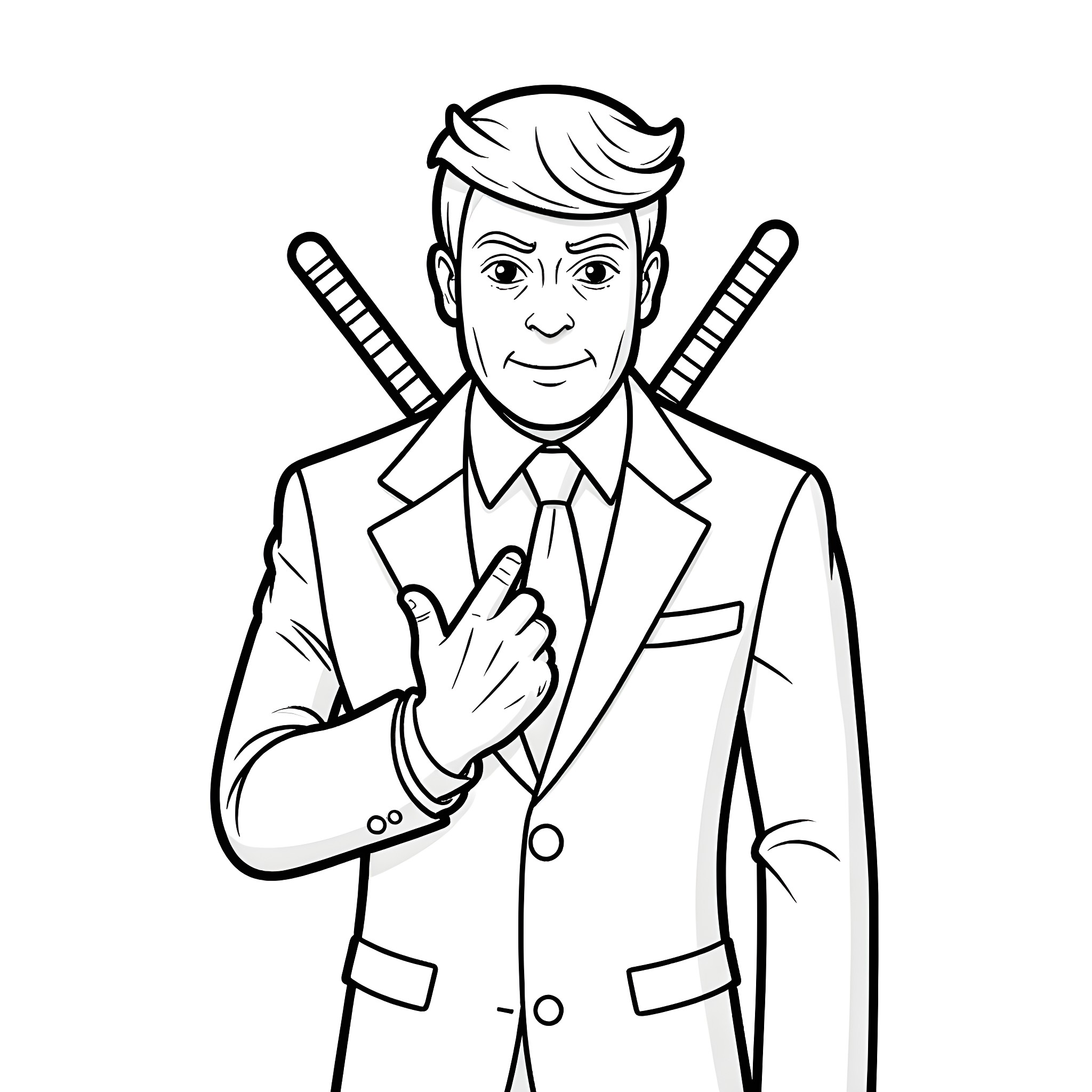 Deadpool in a Formal Suit Coloring Page (free black-and-white line drawing printable PDF for all, from beginners to advanced learners, including children, teens, adults, and seniors)