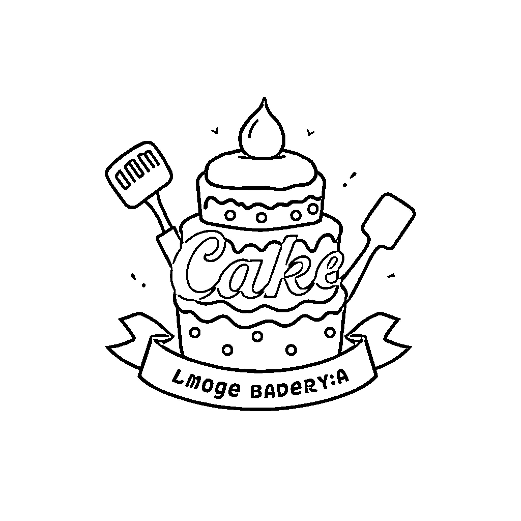 Cake with Decorative Elements and Utensils Coloring Page (free black-and-white line drawing printable PDF for all, from beginners to advanced learners, including children, teens, adults, and seniors)