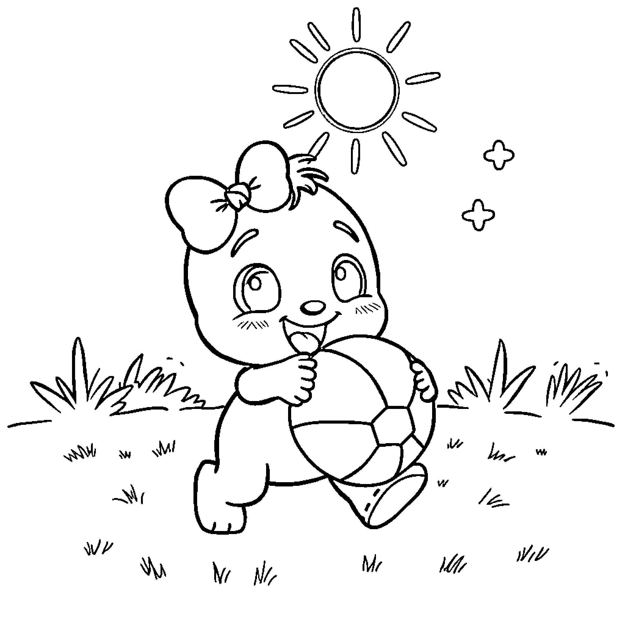 Pocoyo playing with soccer ball in the sun Coloring Page (free black-and-white line drawing printable PDF for all, from beginners to advanced learners, including children, teens, adults, and seniors)
