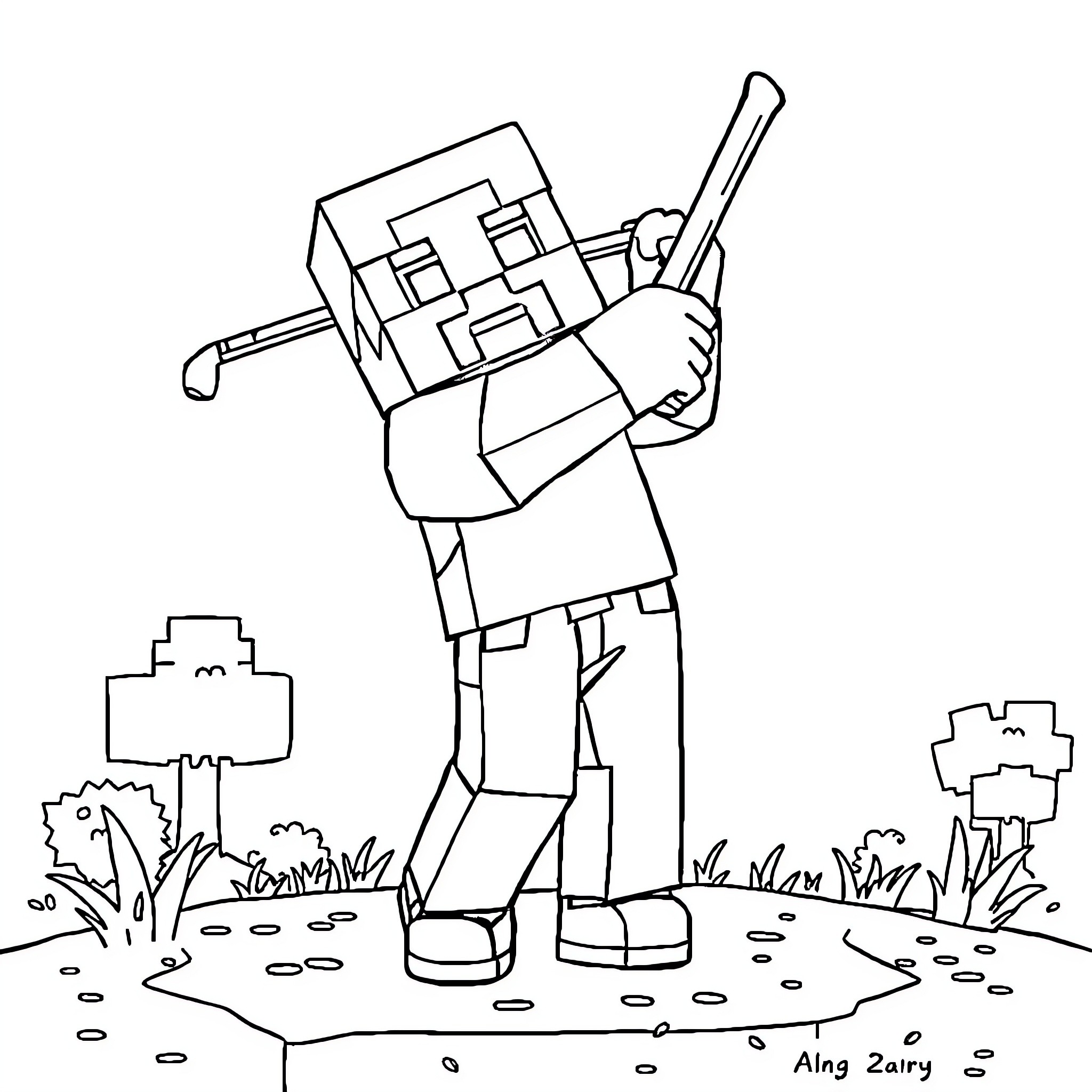 Golfer enjoying a leisurely game in a natural setting Coloring Page (free black-and-white line drawing printable PDF for all, from beginners to advanced learners, including children, teens, adults, and seniors)