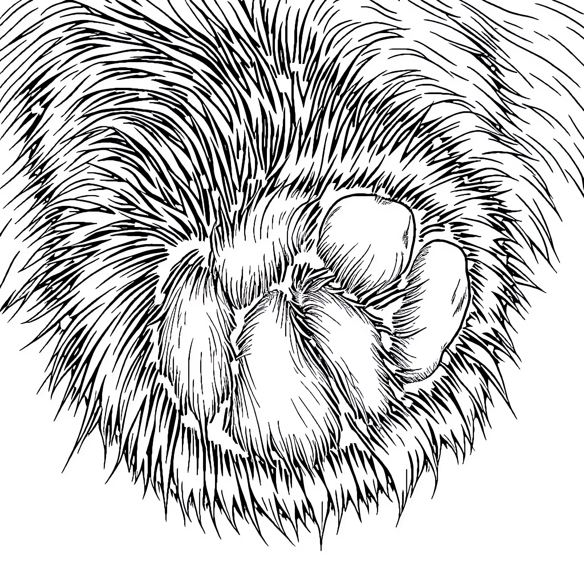 Paw-some Furry Creature Closeup Coloring Page (free black-and-white line drawing printable PDF for all, from beginners to advanced learners, including children, teens, adults, and seniors)