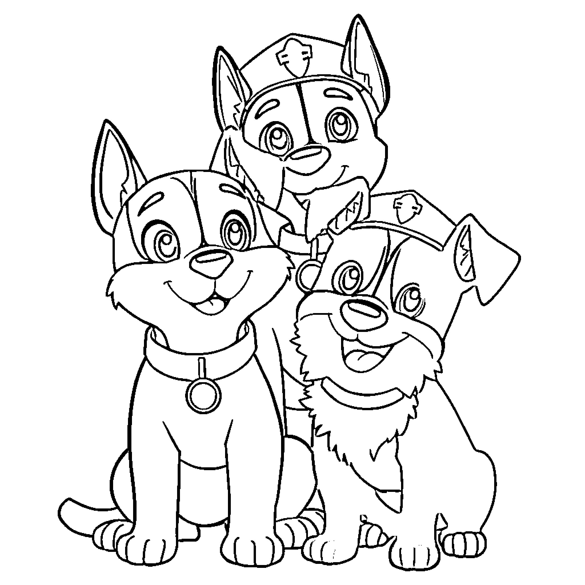 Pat Patrol and Gabby Cat Playing Together Coloring Page (free black-and-white line drawing printable PDF for all, from beginners to advanced learners, including children, teens, adults, and seniors)