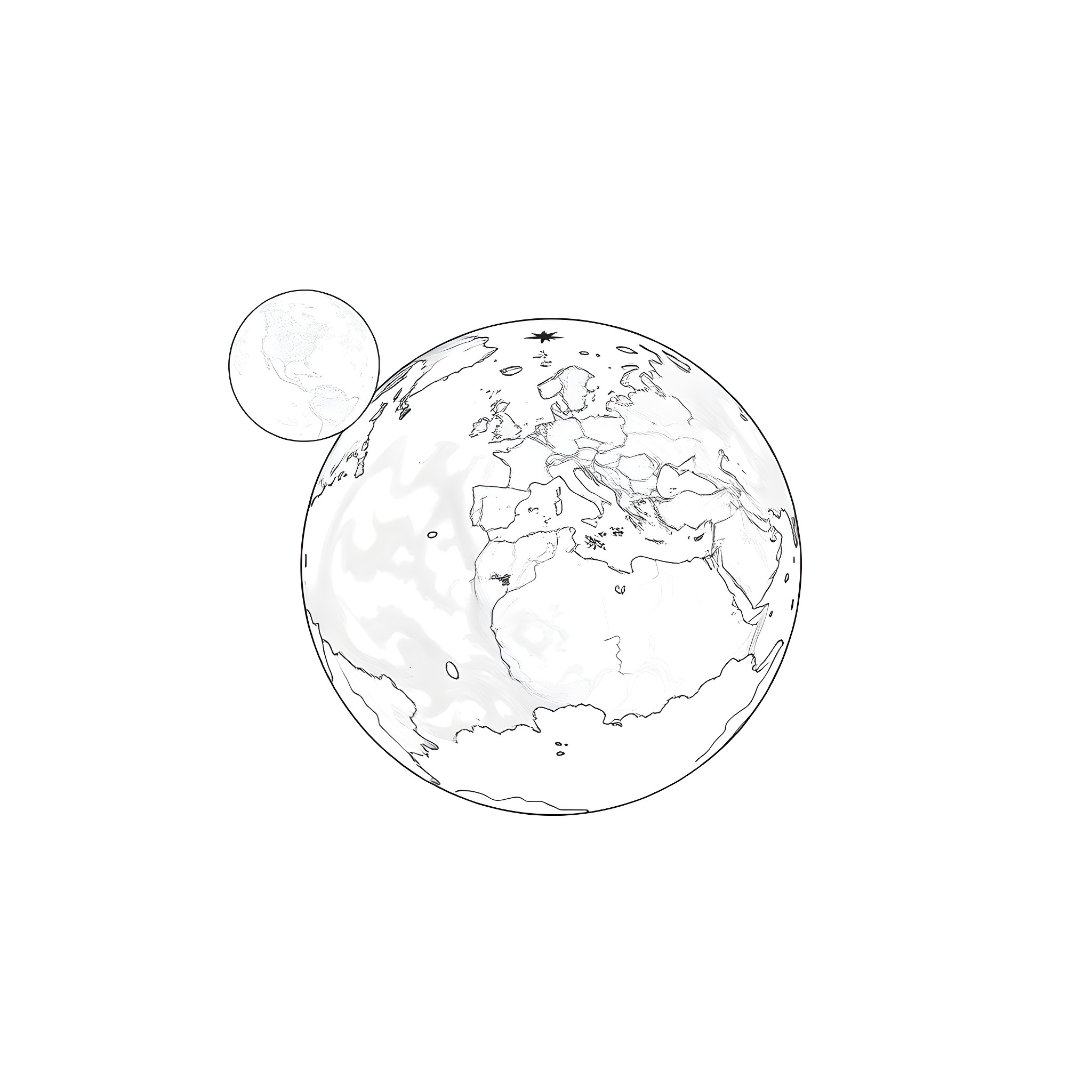 Planet displaying continents and landmasses Coloring Page (free black-and-white line drawing printable PDF for all, from beginners to advanced learners, including children, teens, adults, and seniors)