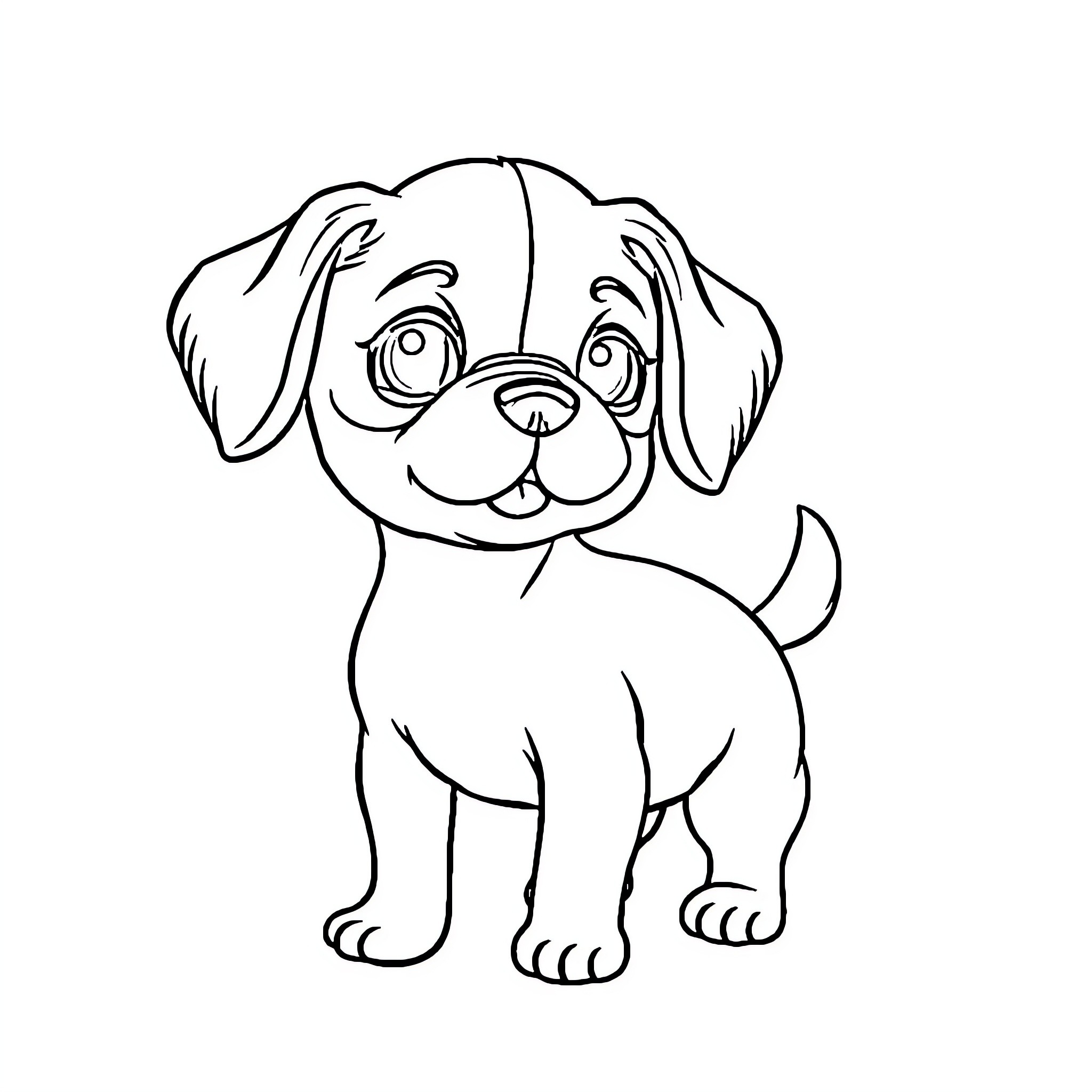 Dog sitting and smiling happily Coloring Page (free black-and-white line drawing printable PDF for all, from beginners to advanced learners, including children, teens, adults, and seniors)