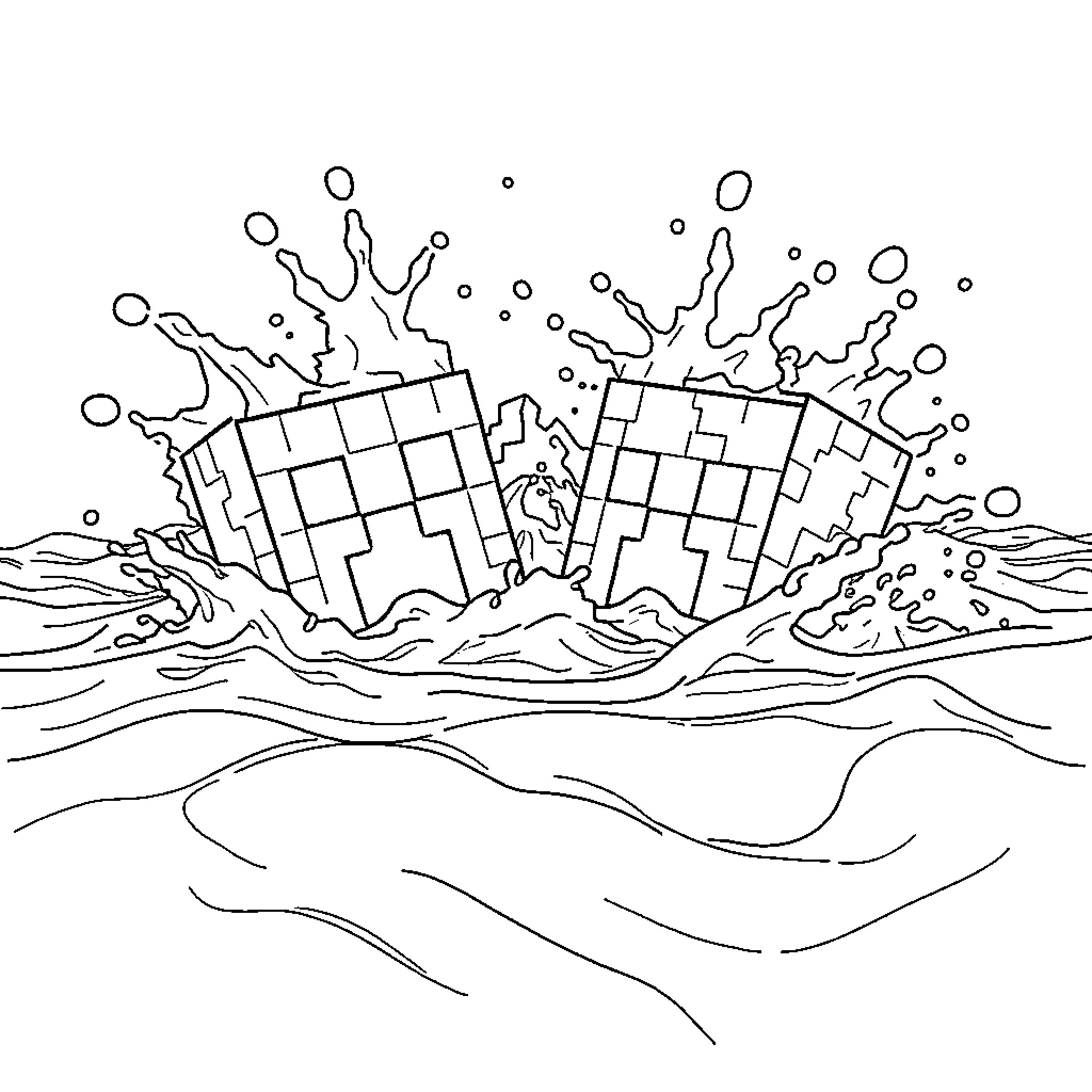 Creeper ships crashing in the waves Coloring Page (free black-and-white line drawing printable PDF for all, from beginners to advanced learners, including children, teens, adults, and seniors)
